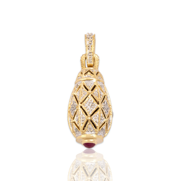 Vintage 14k Yellow & White Gold Diamond Ruby Fantastic Glittering Lantern Pendant