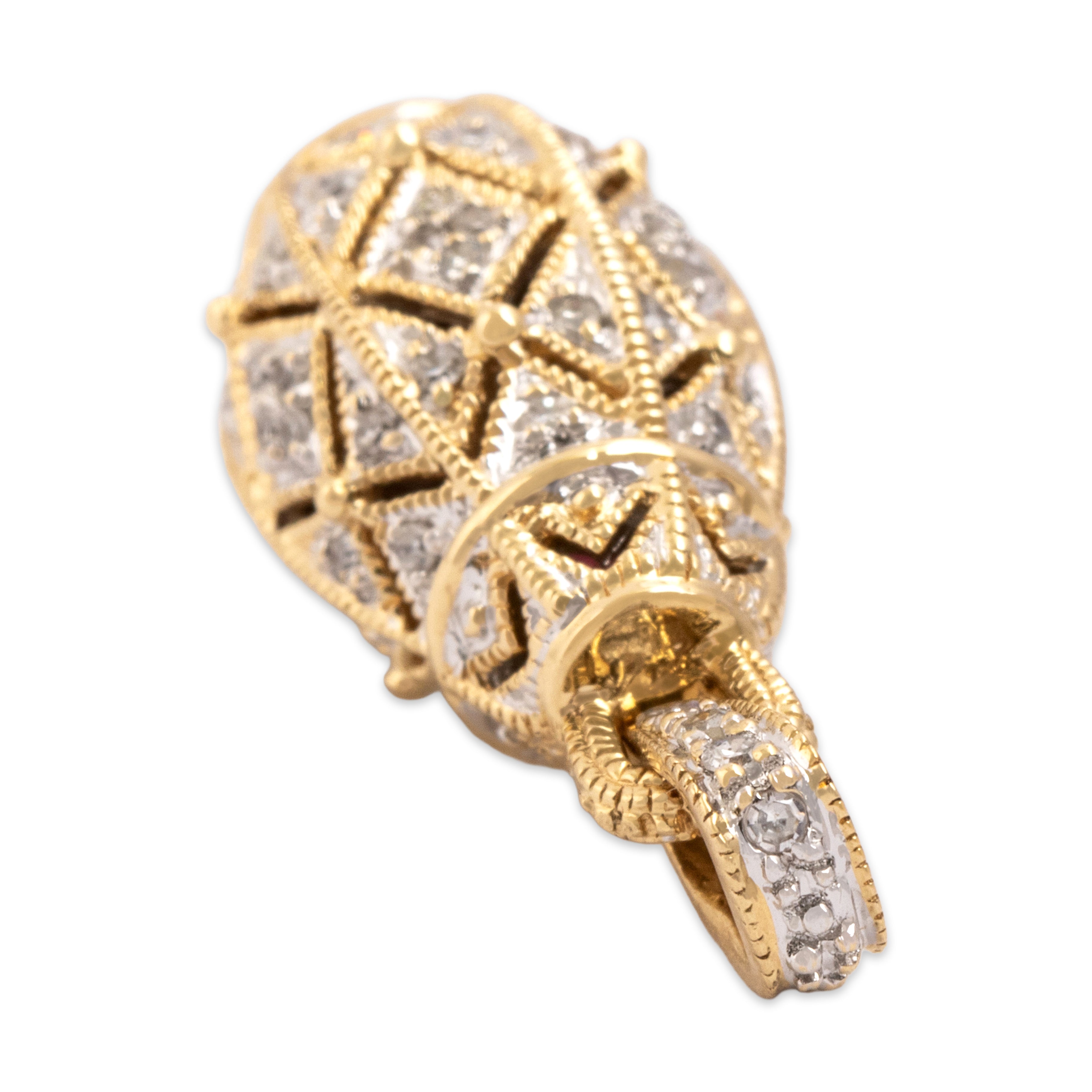 Vintage 14k Yellow & White Gold Diamond Ruby Fantastic Glittering Lantern Pendant- detail view #2