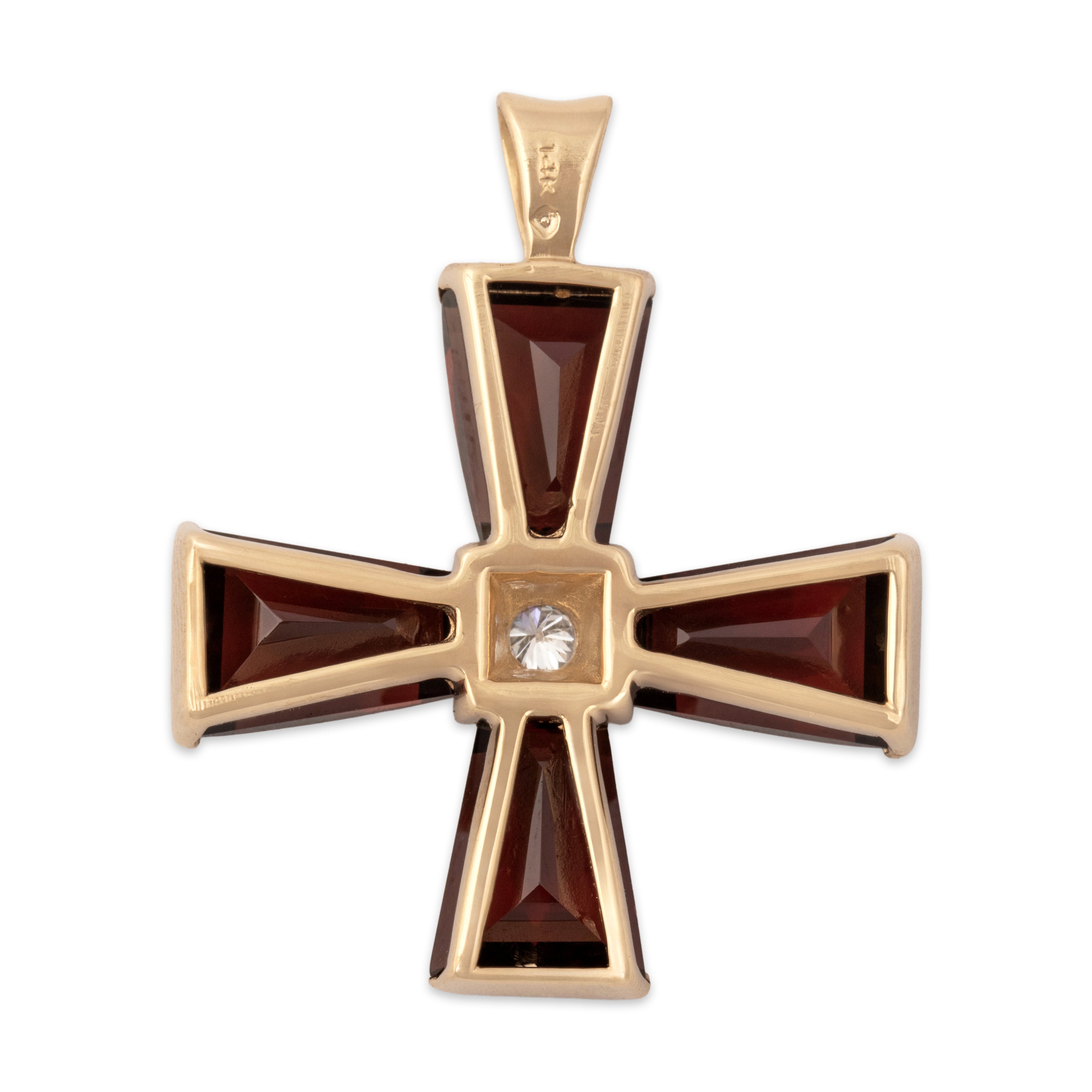 Vintage 14k Yellow Gold 8.76cttw Garnet Diamond Dramatic Cross Pendant - Back view