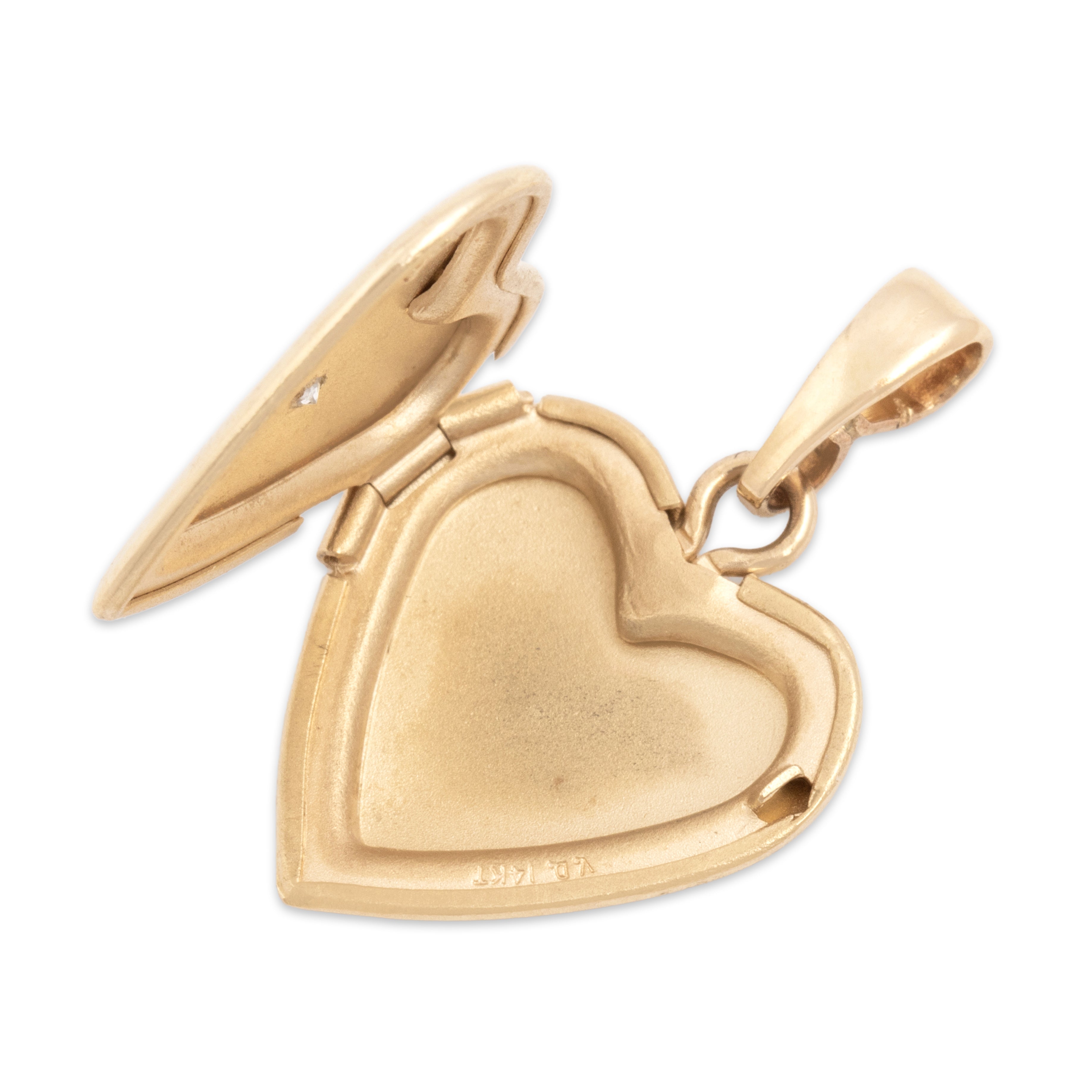 Vintage 14k Yellow Gold Diamond Dainty Star-Set Heart Locket Charm / Pendant - detail view #1