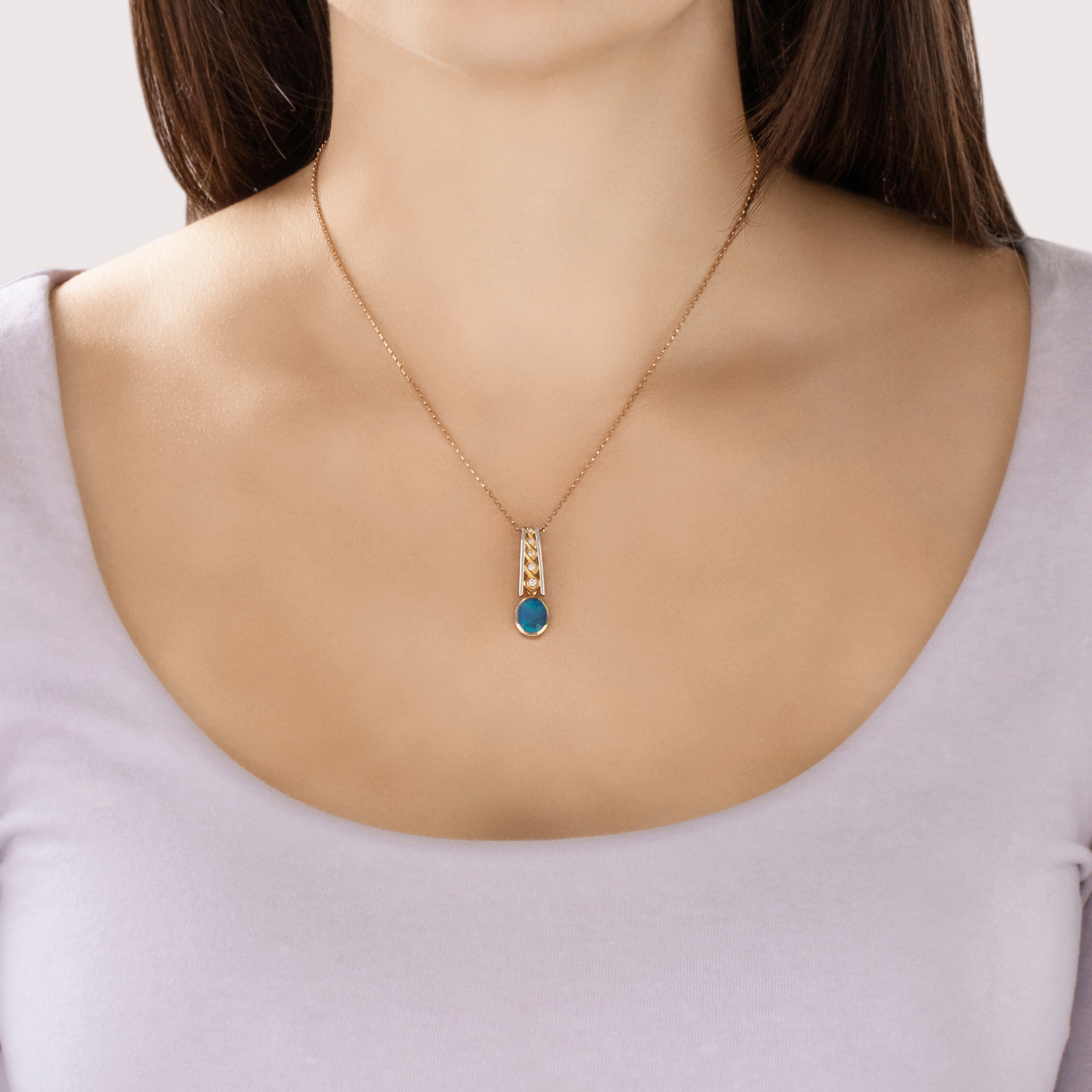 Vintage 14k Yellow & White Gold & 22k Yellow Gold Opal Diamond Dangle Pendant