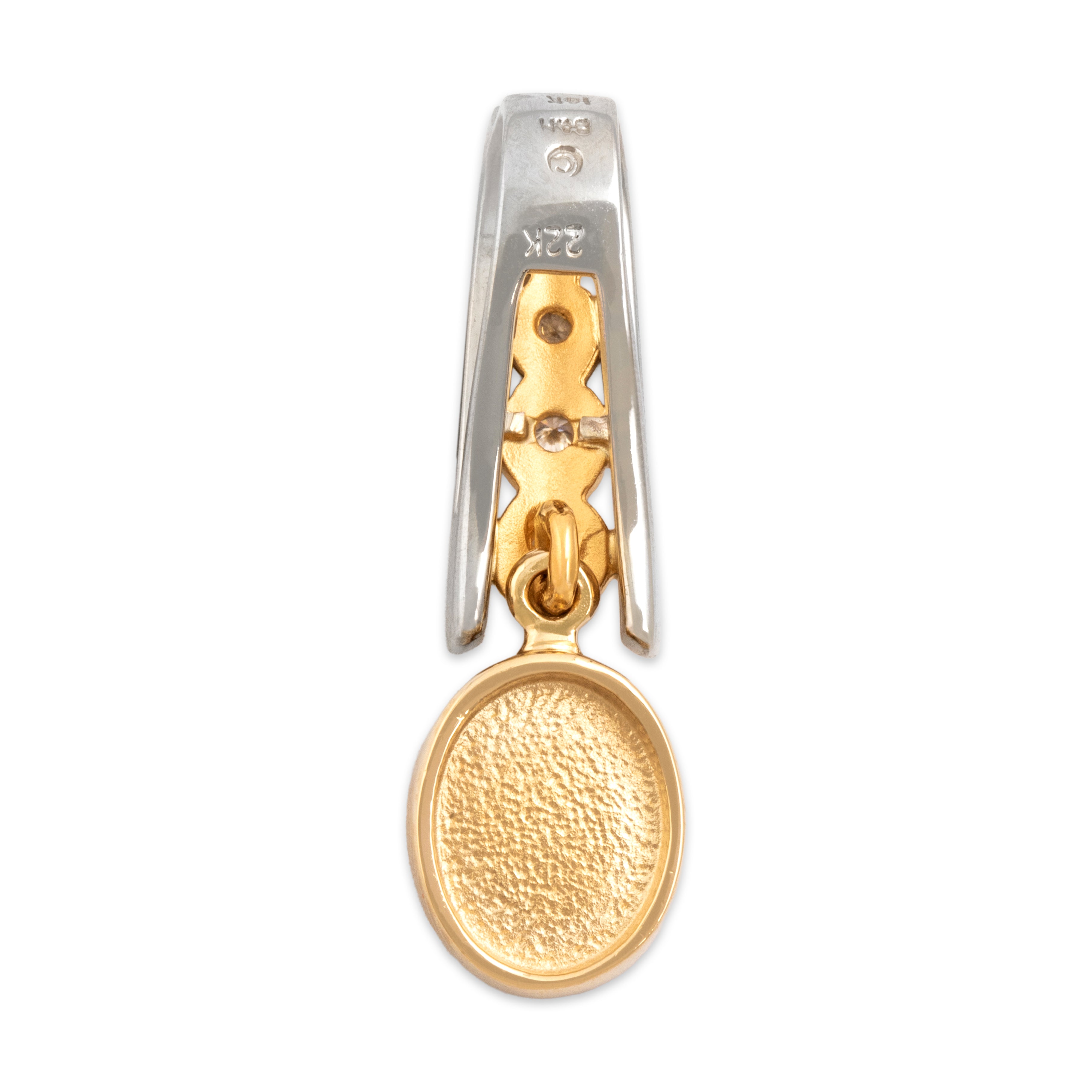 Vintage 22k Yellow Gold & 14k White Gold Blue Opal Diamond Incredible Graduated Drop Dangle Pendant - Back view