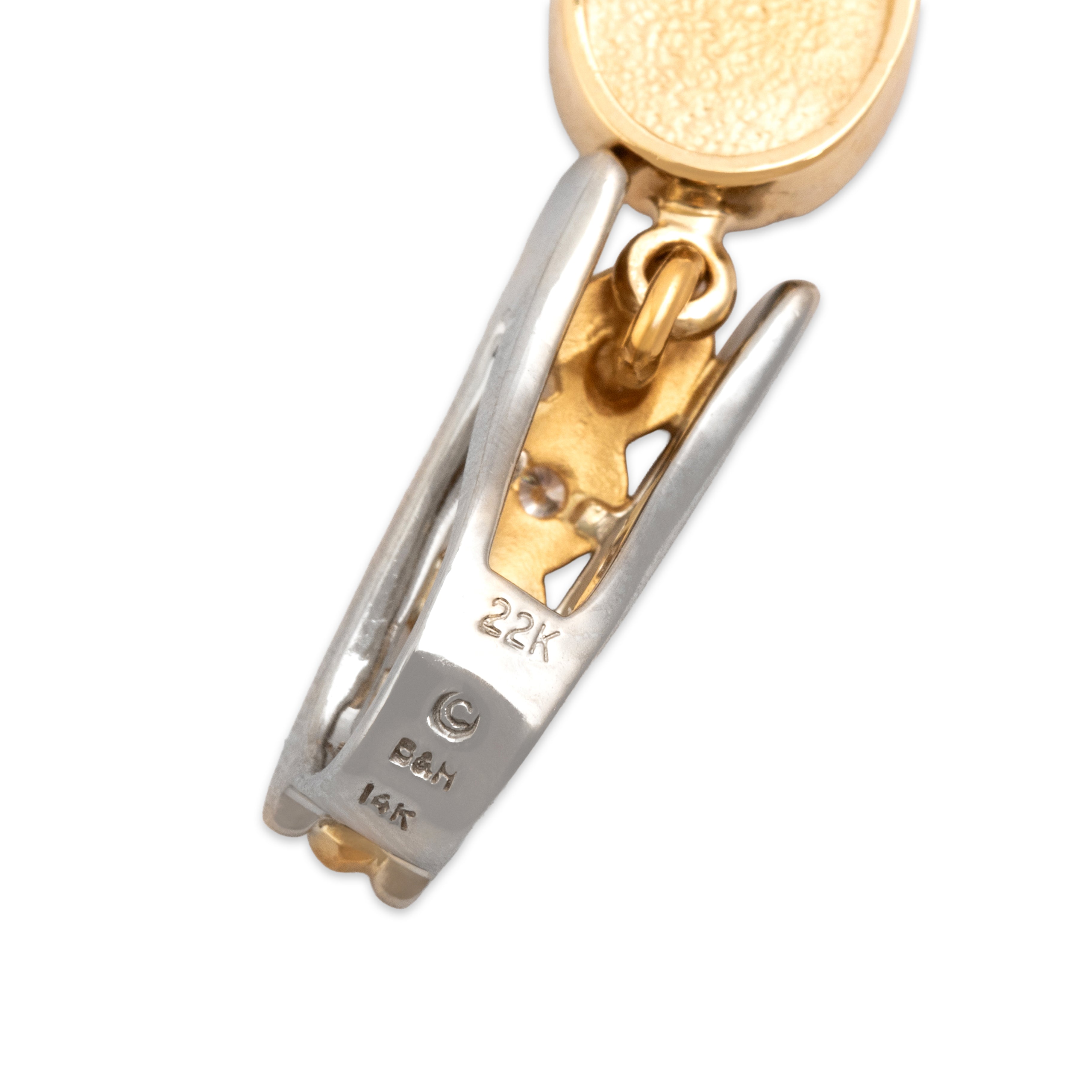 Vintage 22k Yellow Gold & 14k White Gold Blue Opal Diamond Incredible Graduated Drop Dangle Pendant - Hallmark view
