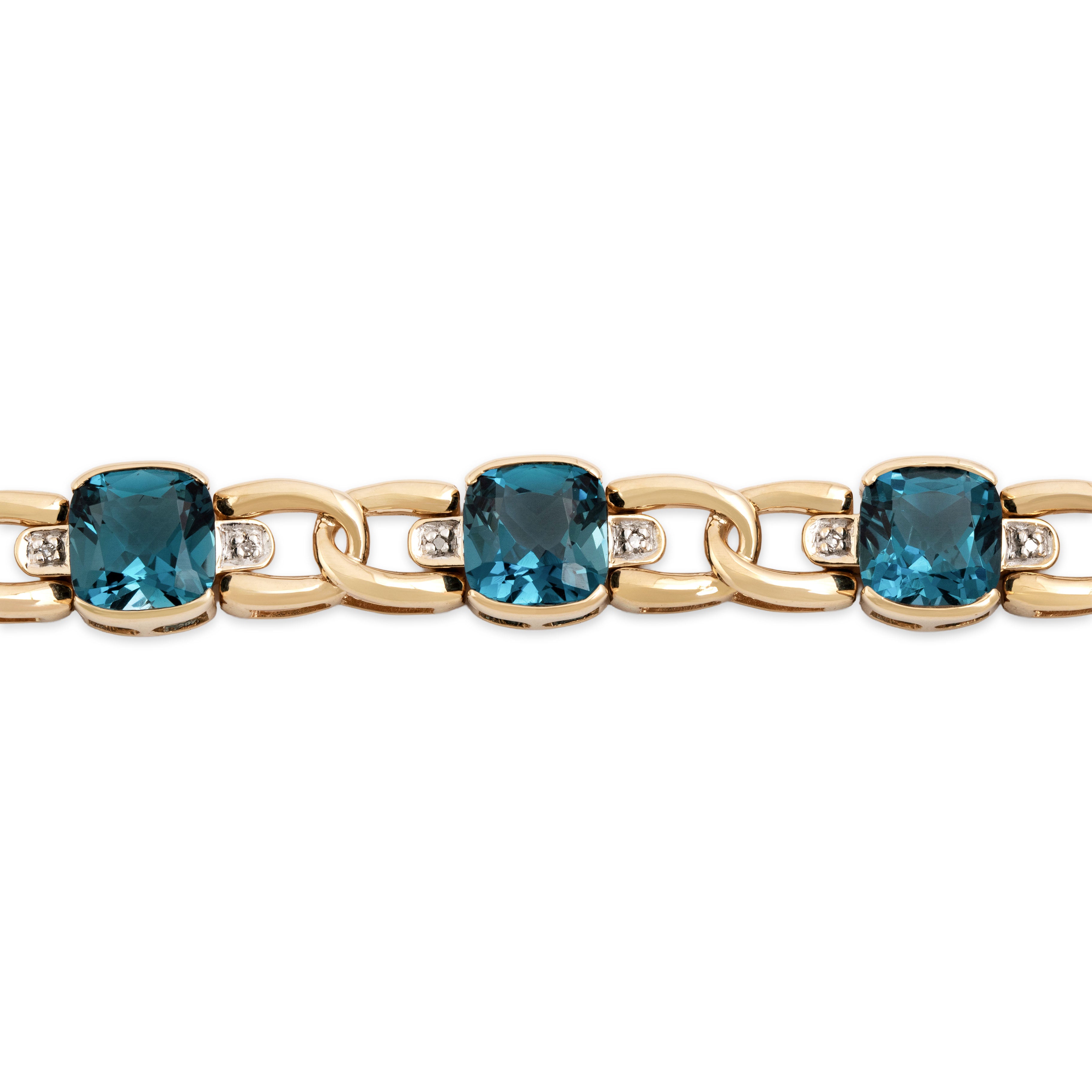 Vintage 14k Yellow Gold 18.96cttw London Blue Topaz Diamond Bold Bracelet 6.25