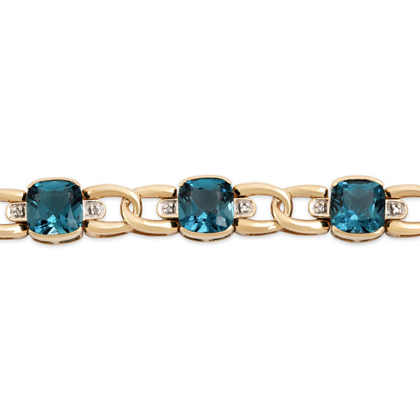 Vintage 14k Yellow Gold 18.96cttw London Blue Topaz Diamond Bold Bracelet 6.25
