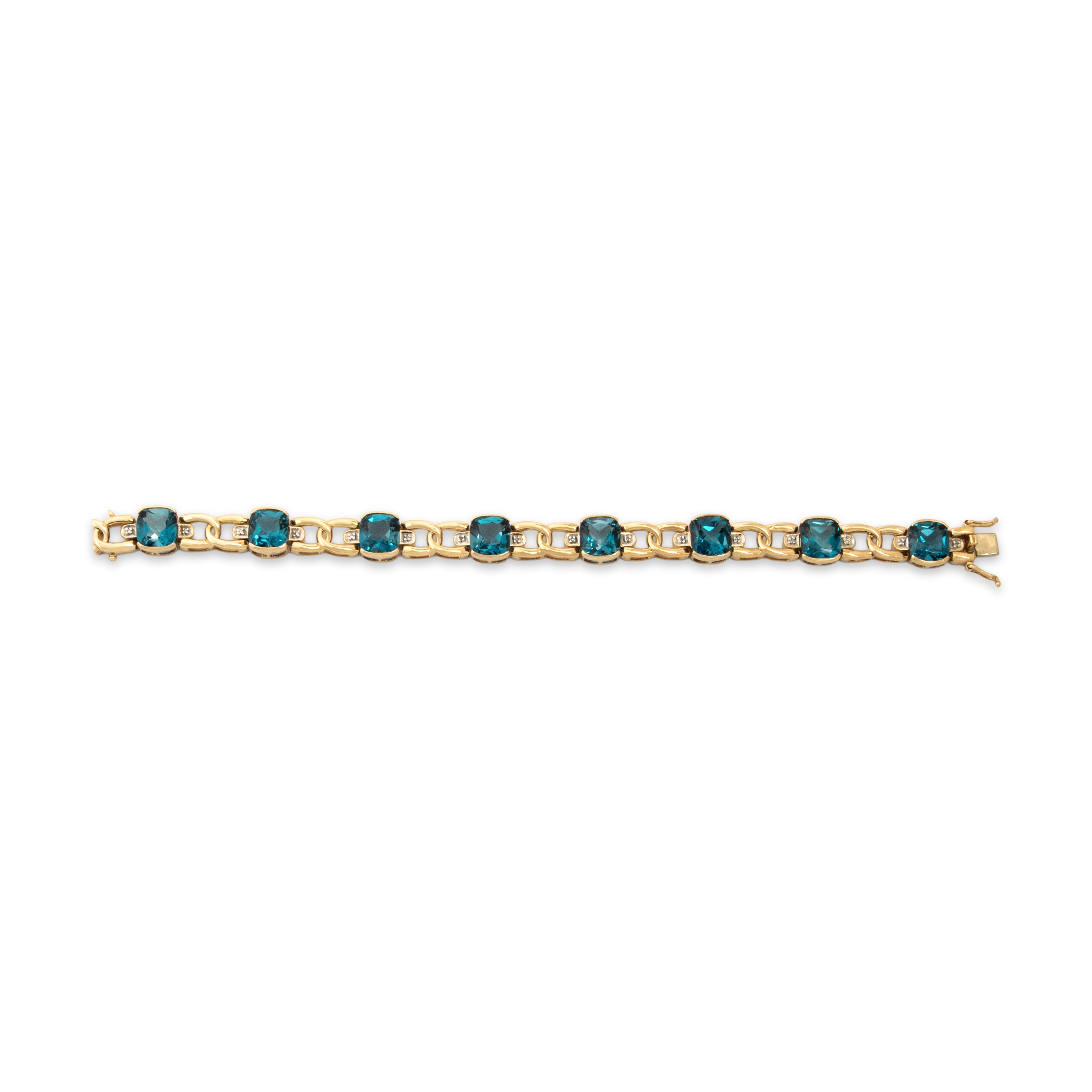 Vintage 14k Yellow Gold 18.96cttw London Blue Topaz Diamond Bold Bracelet 6.25
