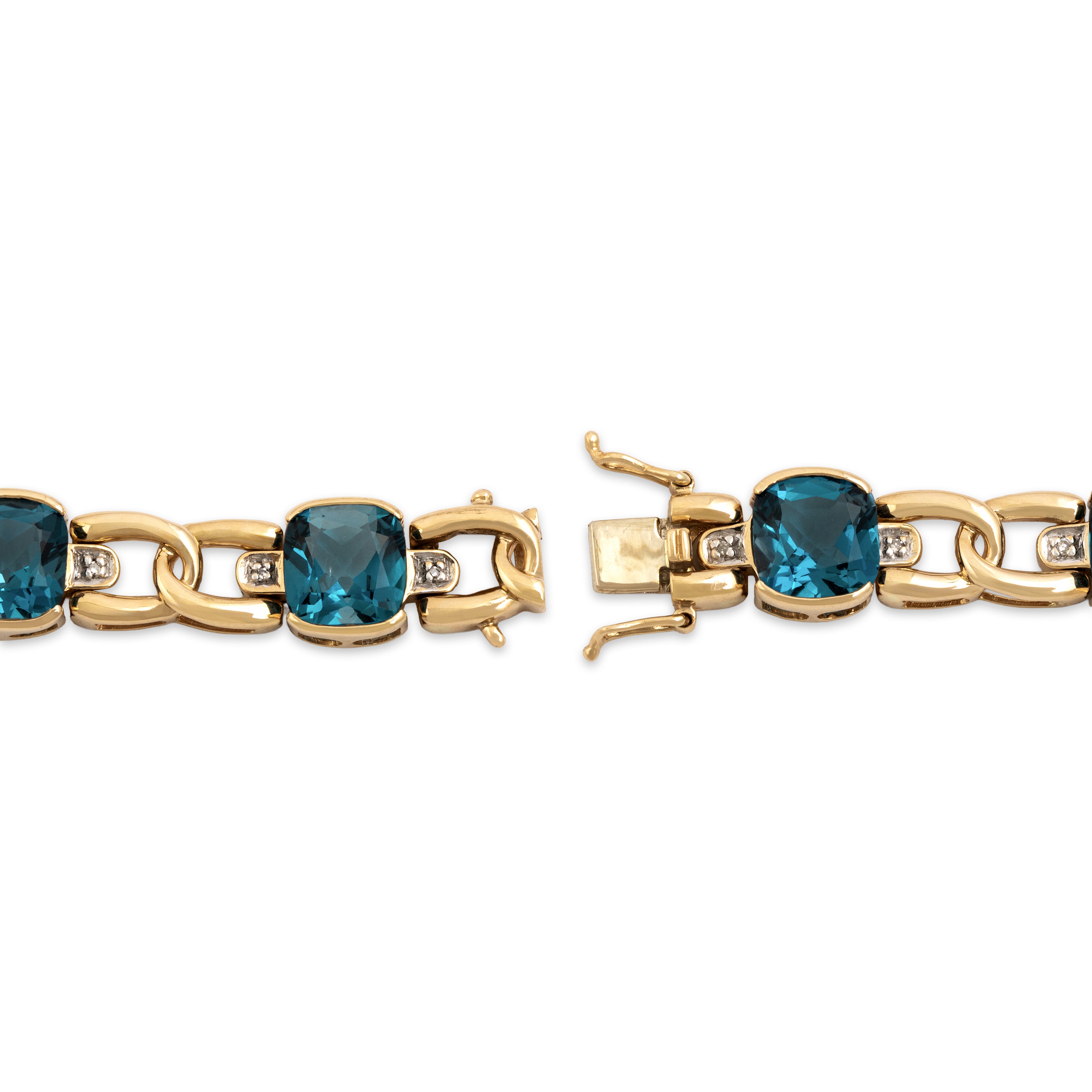 Vintage 14k Yellow Gold 18.96cttw London Blue Topaz Diamond Bold Bracelet 6.25