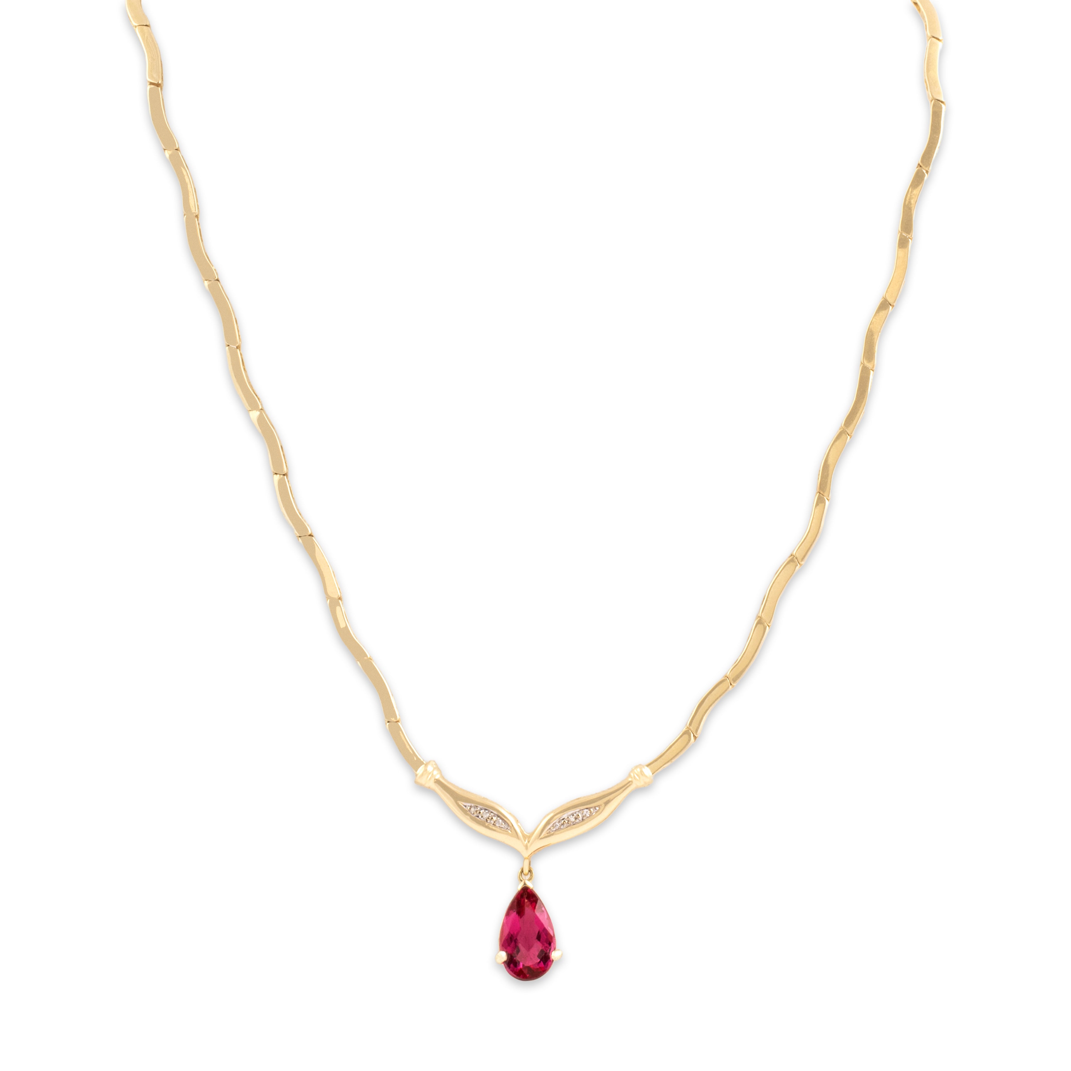 Vintage 14k Yellow Gold 2.87ct Pink Tourmaline Diamond Drop Necklace 16.25