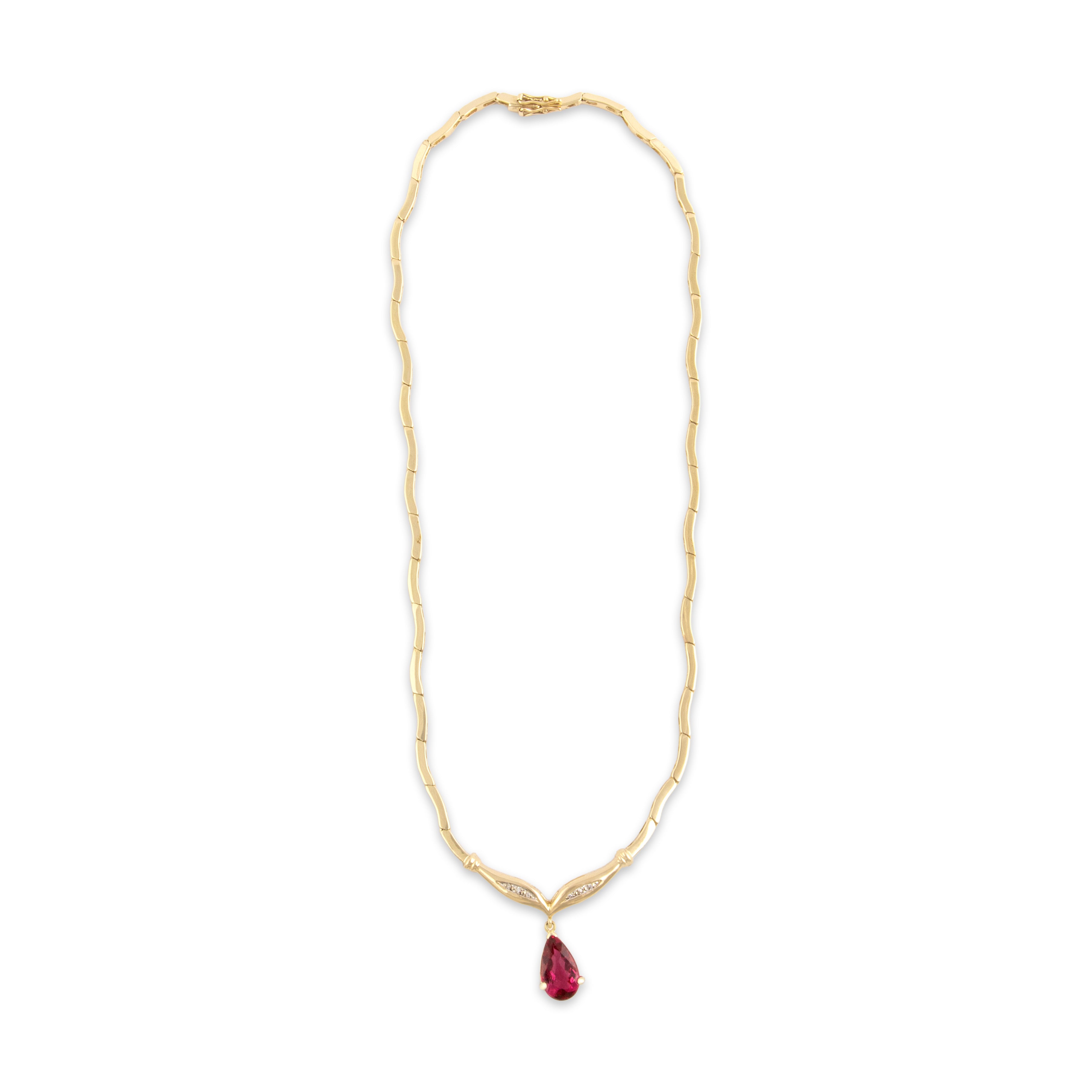 Vintage 14k Yellow Gold 2.87ct Pink Tourmaline Diamond Drop Necklace 16.25