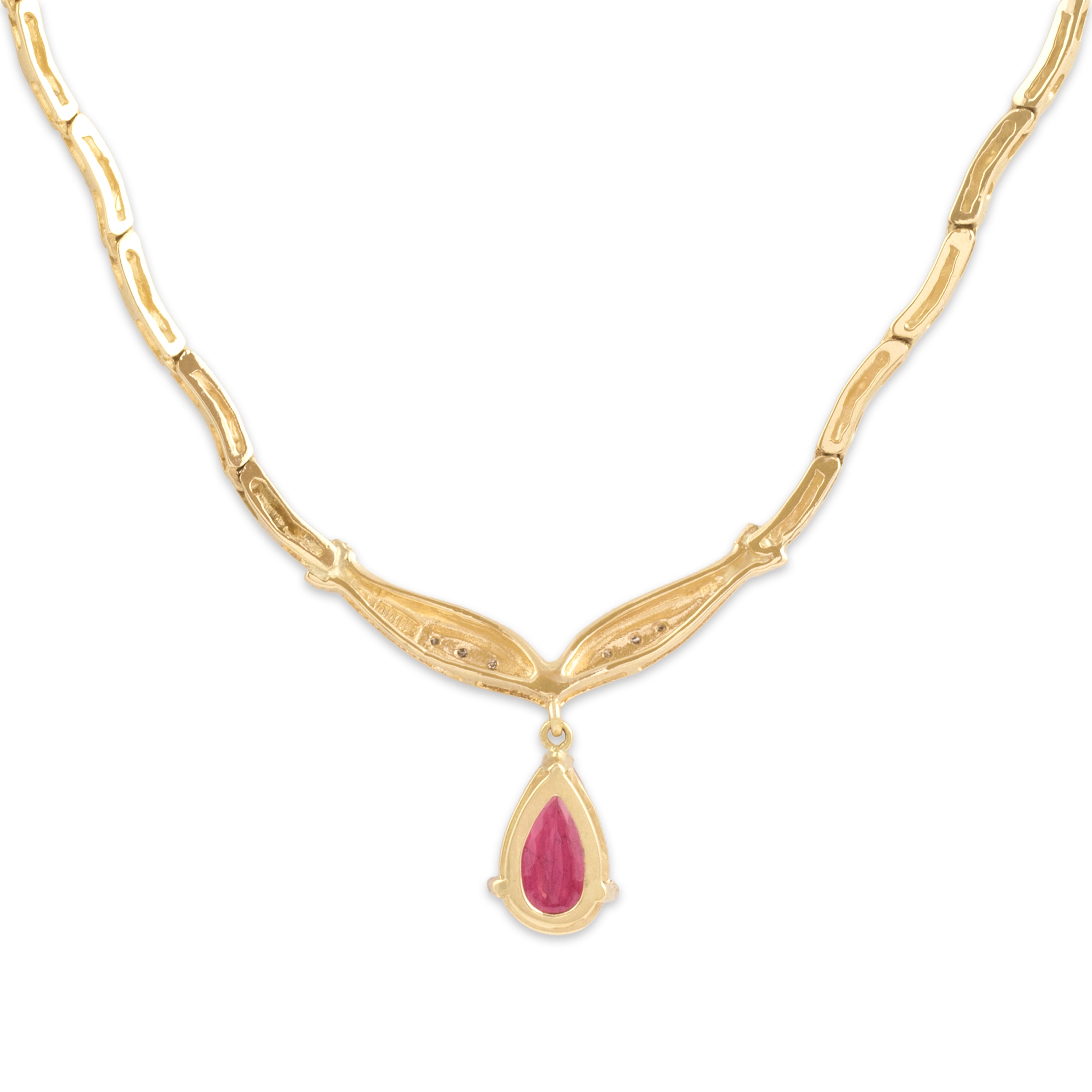 Vintage 14k Yellow Gold 2.87ct Pink Tourmaline Diamond Drop Necklace 16.25
