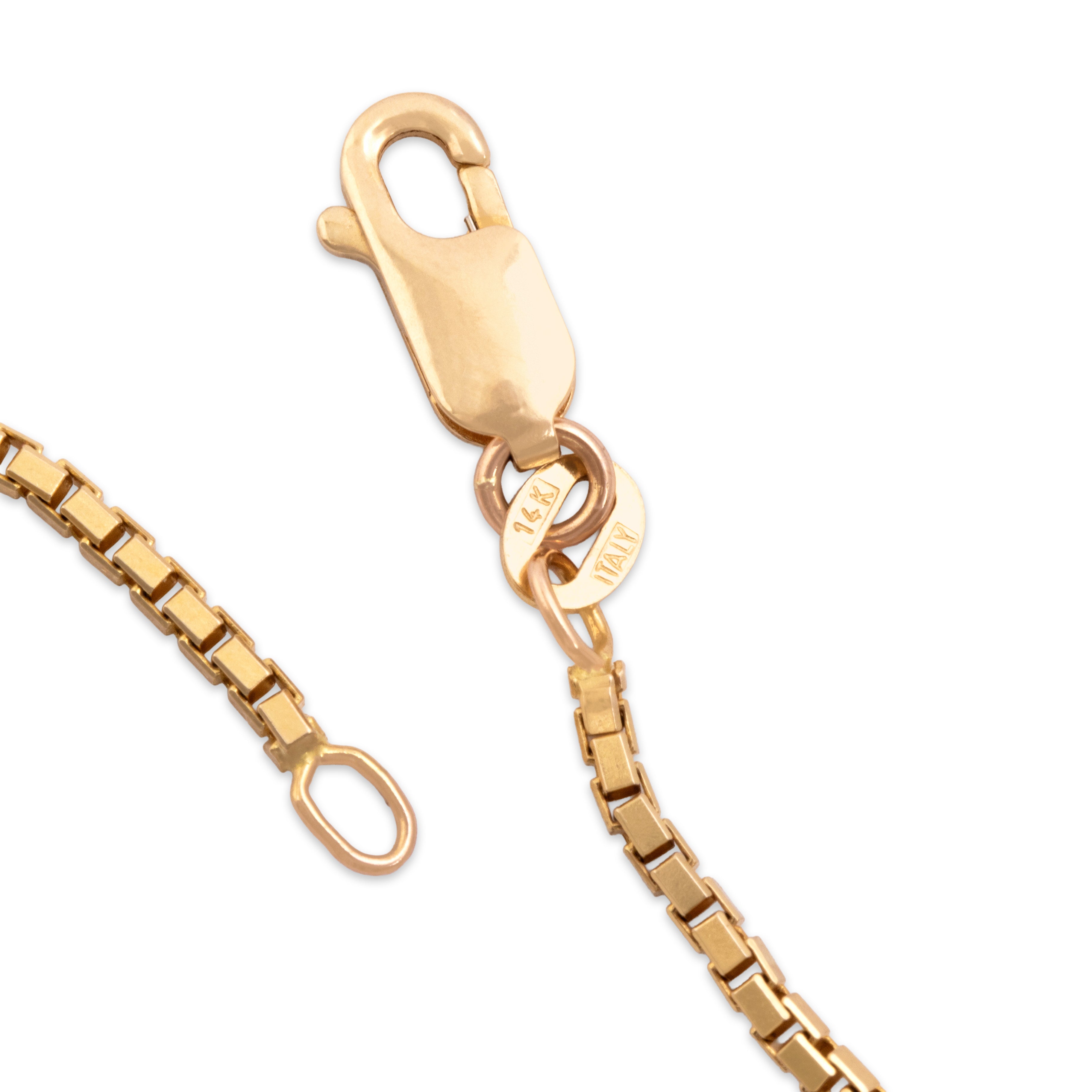 Vintage Italian 14k Yellow Gold Sleek Dimensional Box 1.6mm Chain - clasp view