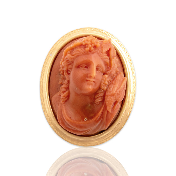 Antique Victorian 18k Yellow Gold Coral Oversized Sculptural Cameo Brooch / Pin