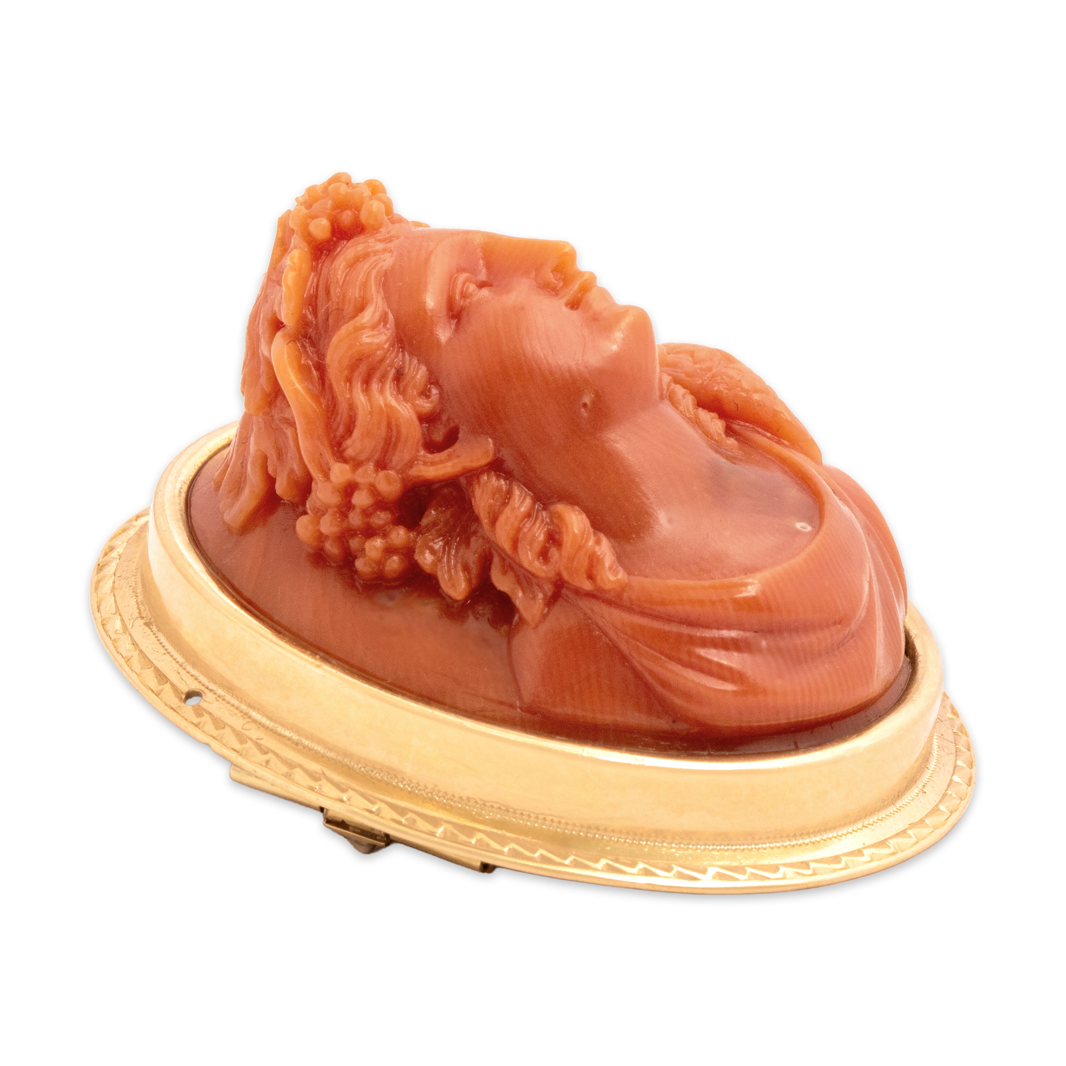 Antique Victorian 18k Yellow Gold Coral Oversized Sculptural Cameo Brooch / Pin