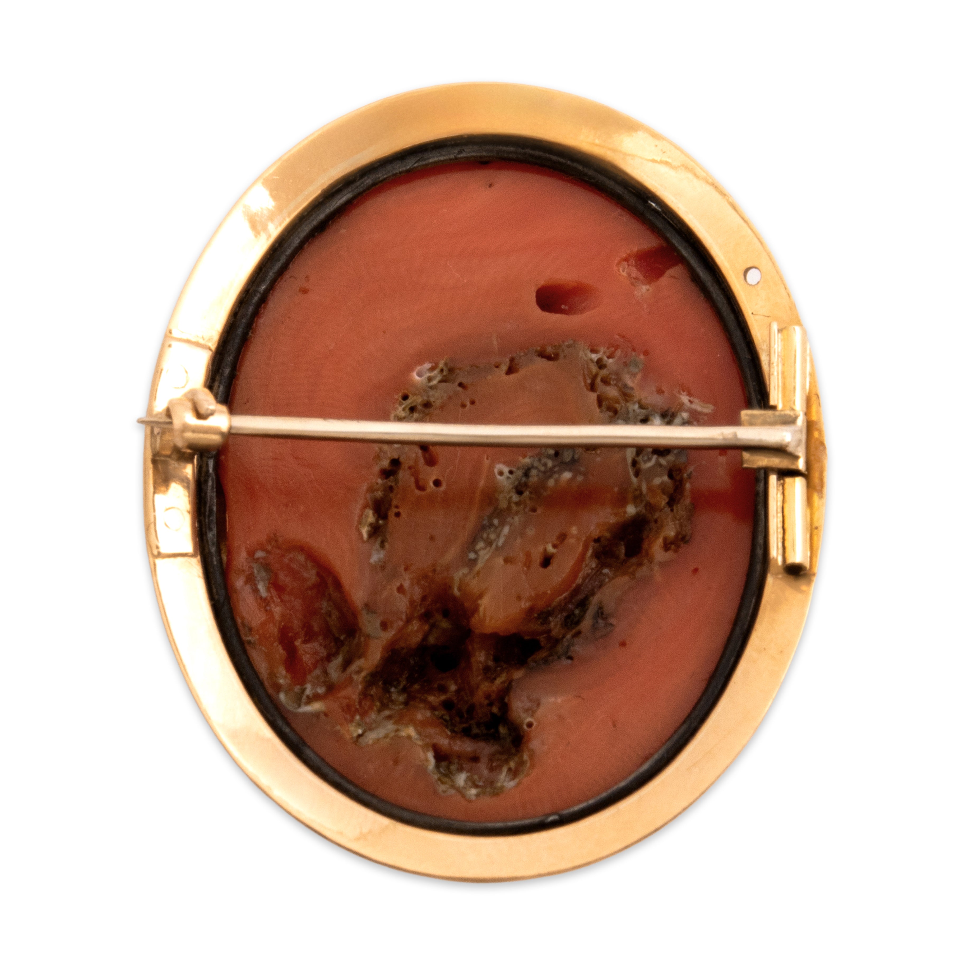 Antique Victorian 18k Yellow Gold Coral Oversized Sculptural Cameo Brooch / Pin