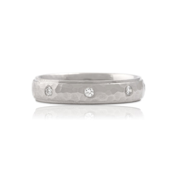 Vintage 14k White Gold Diamond Shimmering Hammered Band Ring 7.00