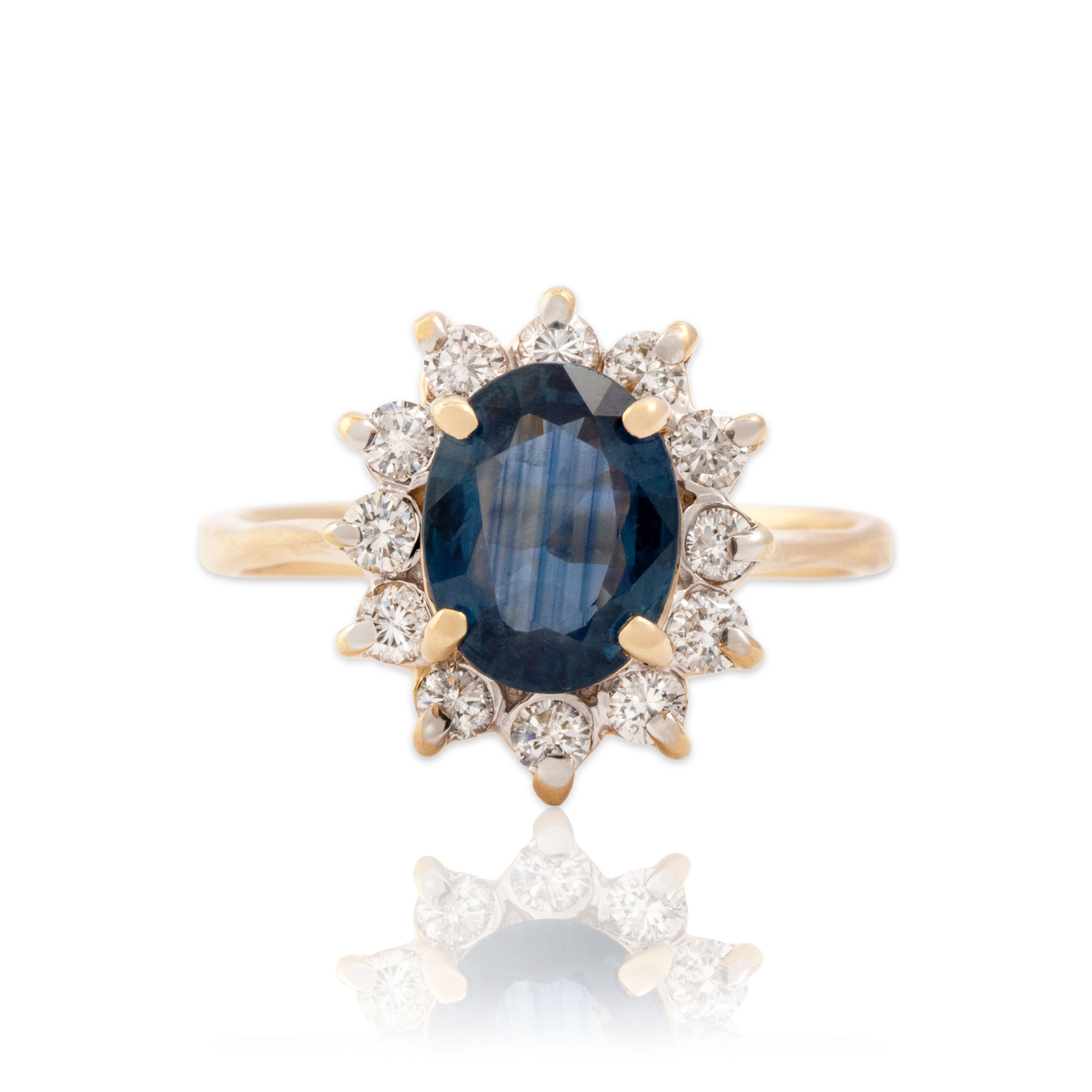 Vintage 14k Yellow Gold 1.86ct Blue Sapphire Diamond Mesmerizing Halo Ring 7.00