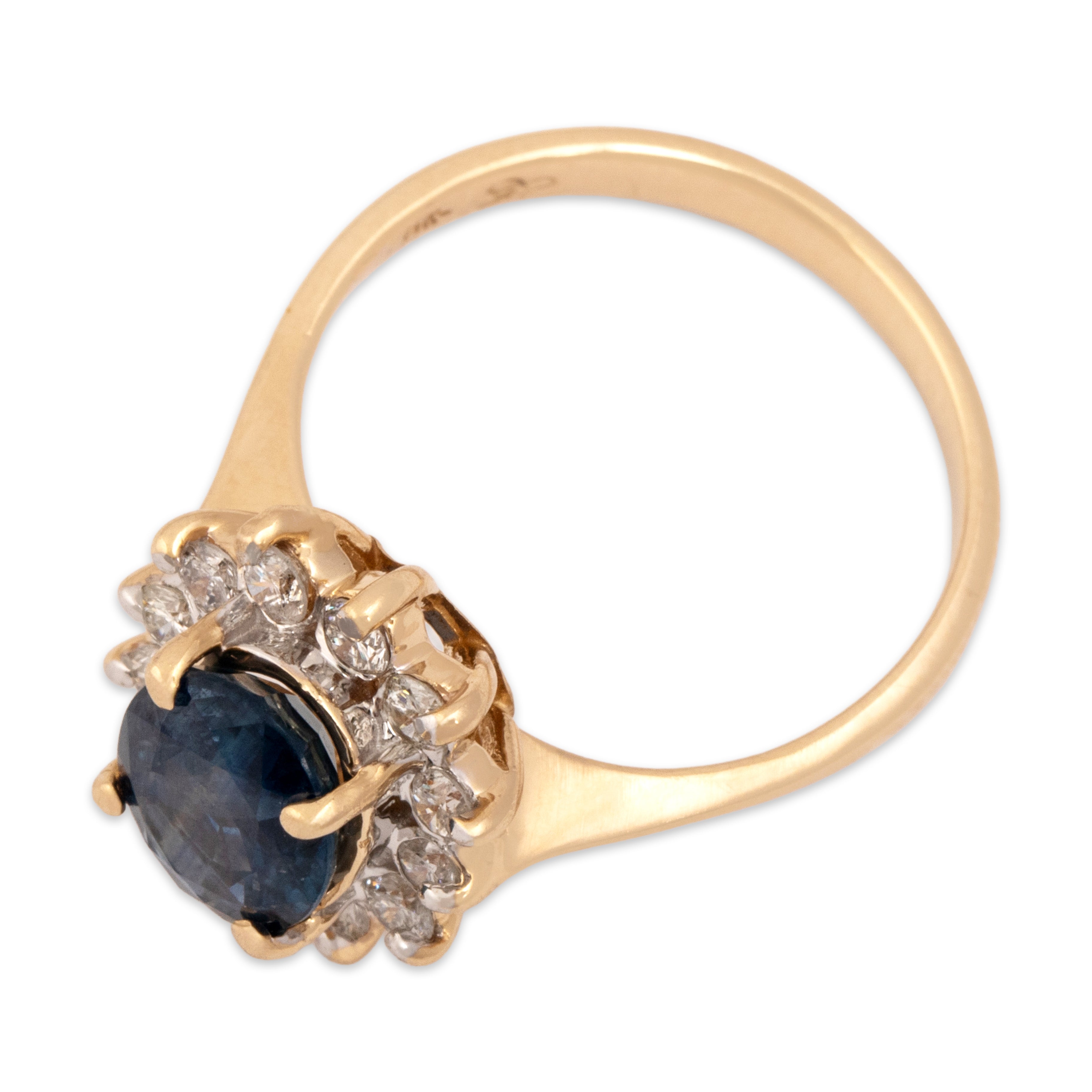 Vintage 14k Yellow Gold 1.86ct Blue Sapphire Diamond Mesmerizing Halo Ring - Overall view