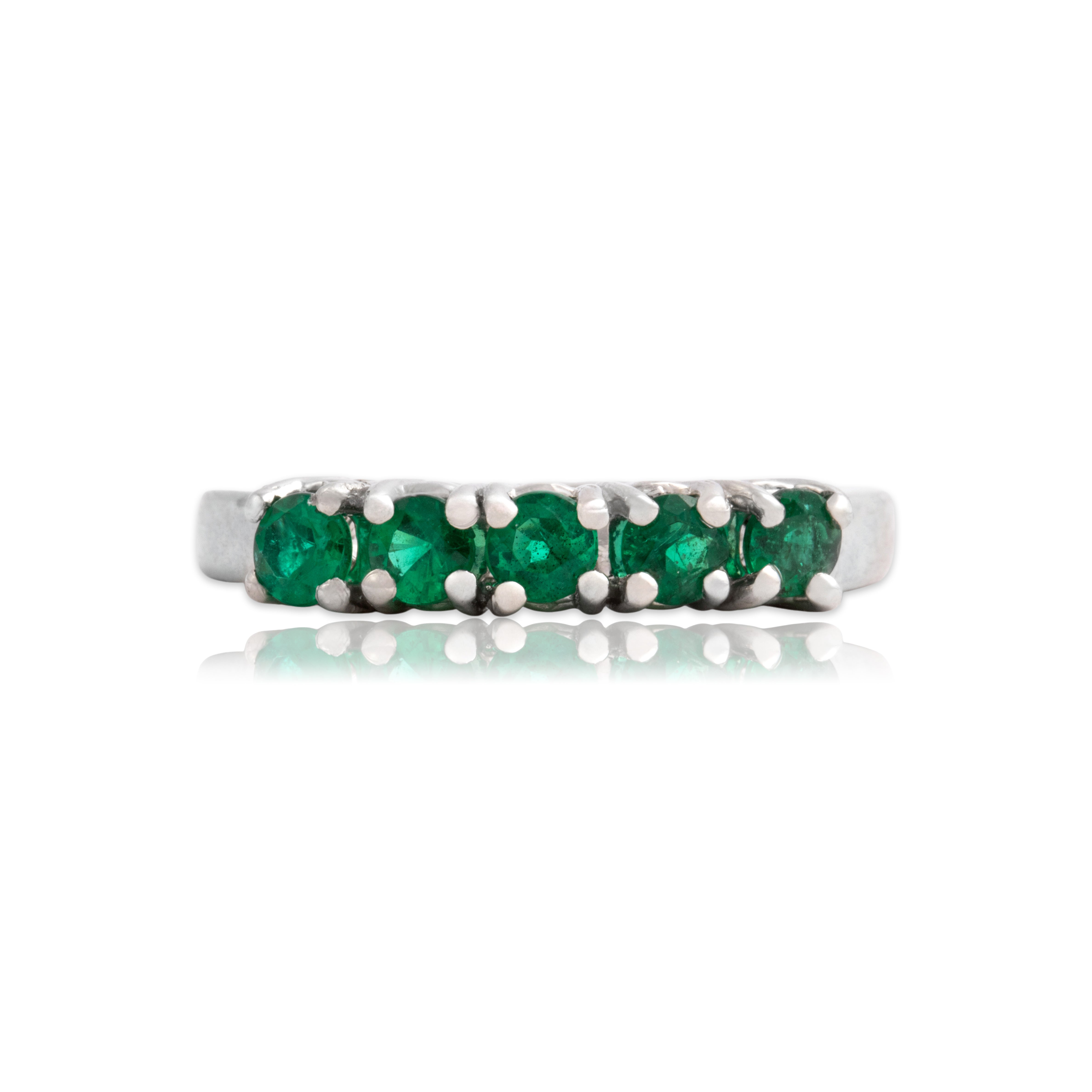 Vintage Heavy Platinum .56cttw Emerald Evergreen Five-Stone Band Ring - Close-up view