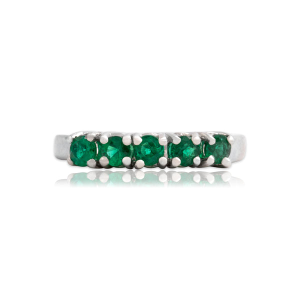 Vintage Heavy Platinum .56cttw Emerald Evergreen Five-Stone Band Ring 7.00