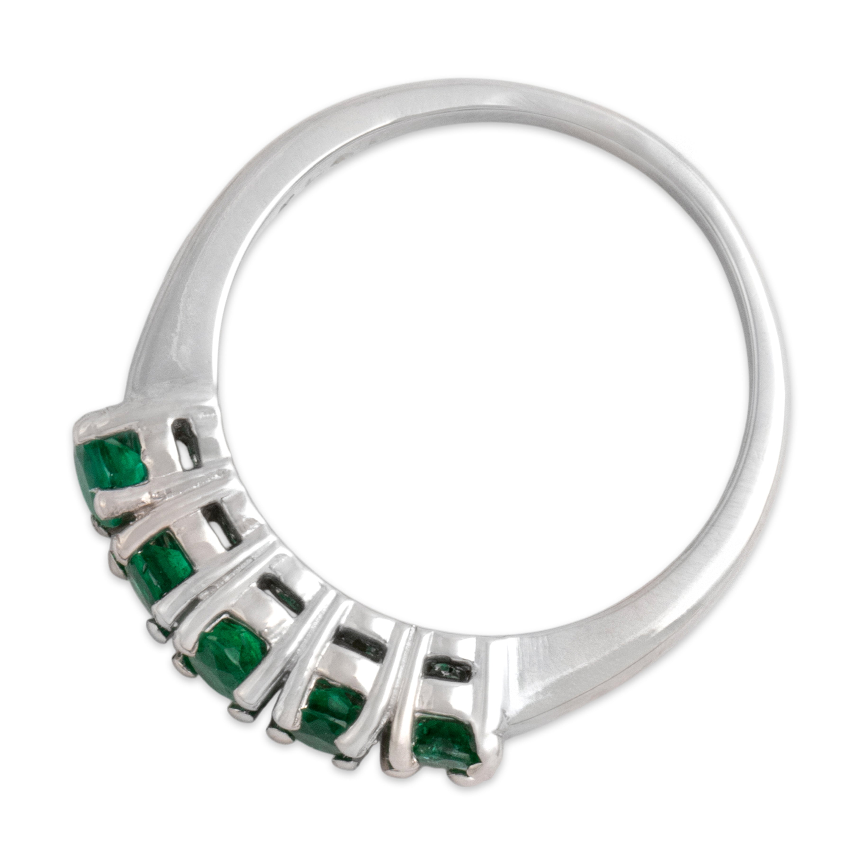 Vintage Heavy Platinum .56cttw Emerald Evergreen Five-Stone Band Ring - Overall view