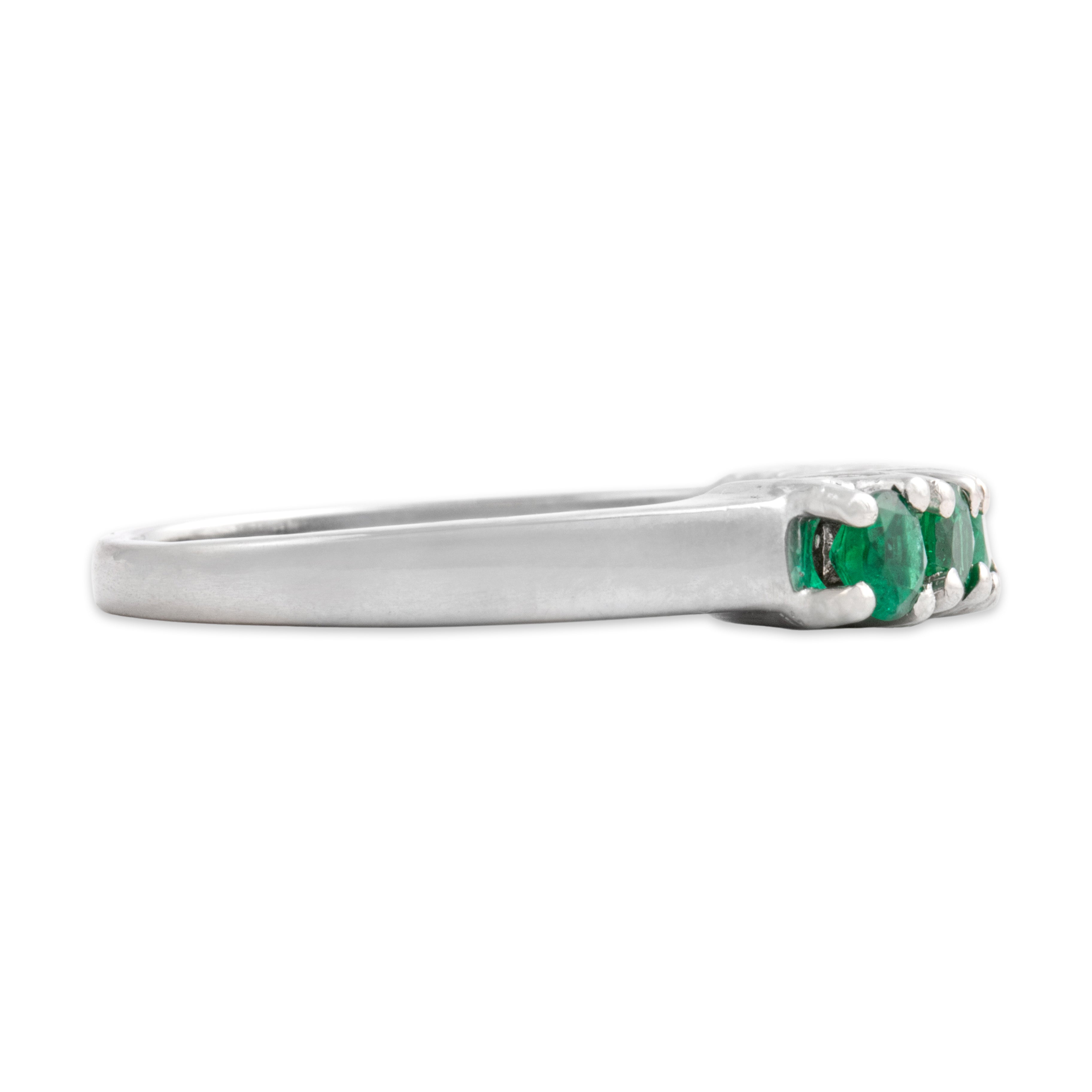 Vintage Heavy Platinum .56cttw Emerald Evergreen Five-Stone Band Ring - Side view