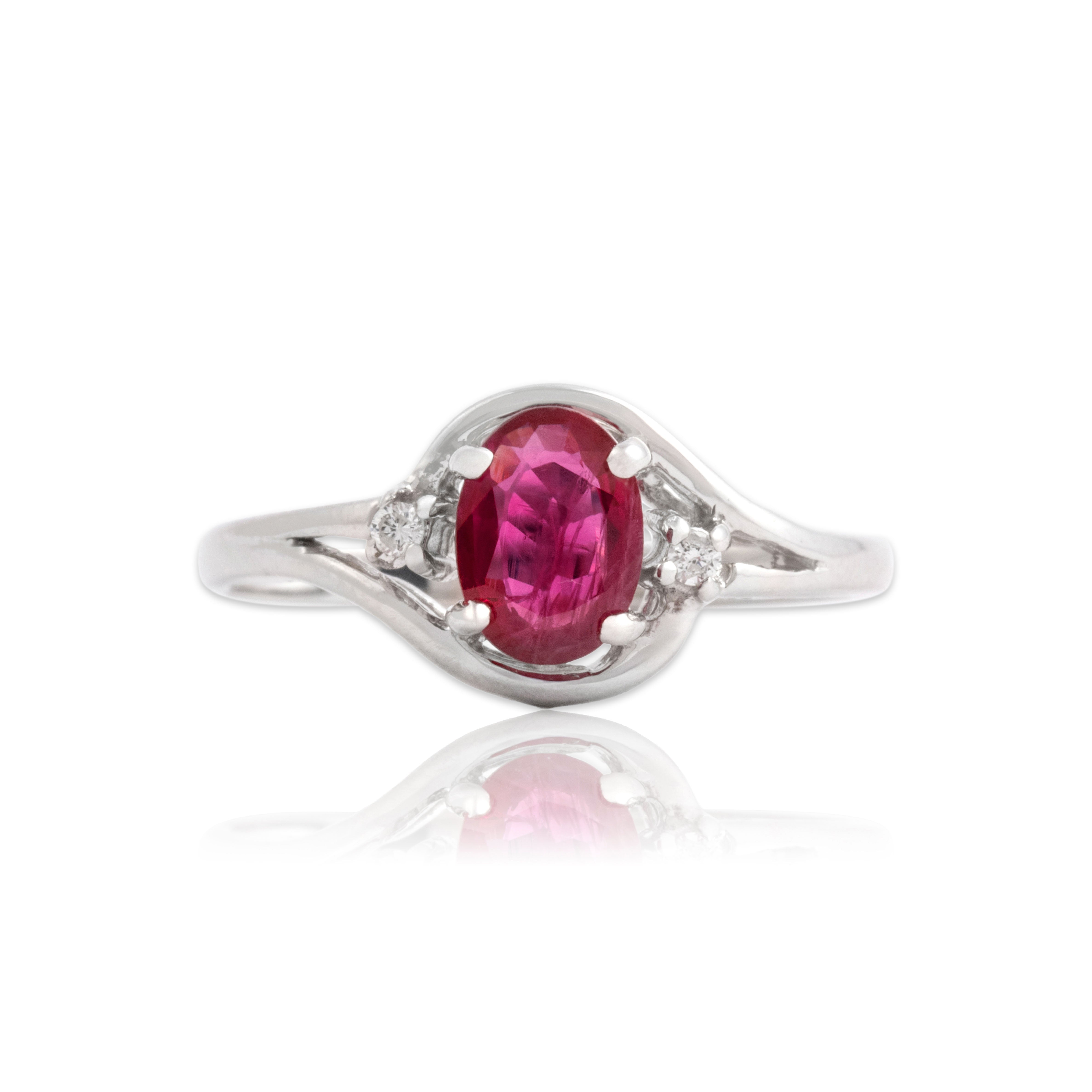 Vintage 14k White Gold .53ct Ruby Diamond Gleaming Swirled Trio Ring 6.50