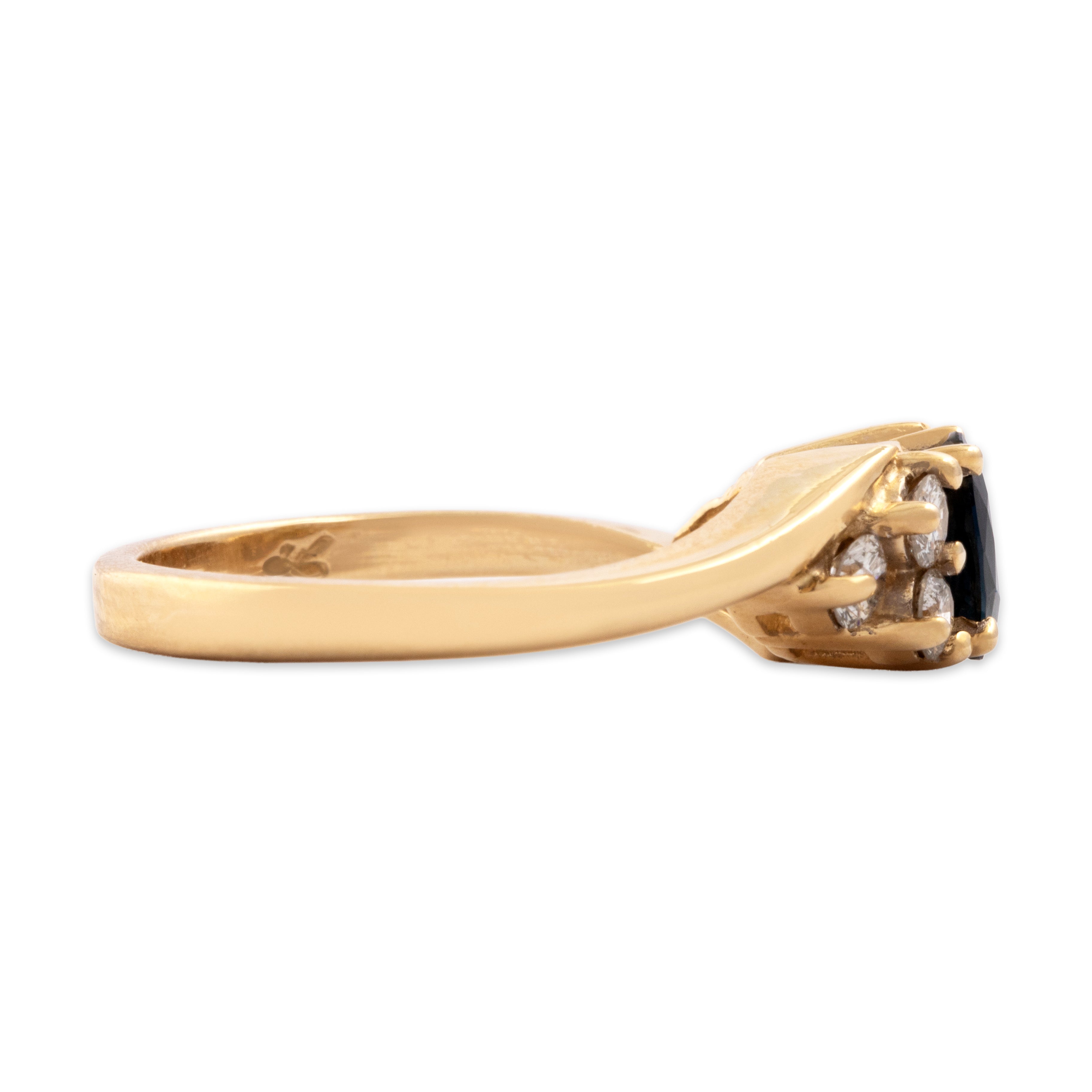 Vintage 14k Yellow Gold .58ct Blue Sapphire Diamond Sparkling Shoulder Bypass Ring - Side view