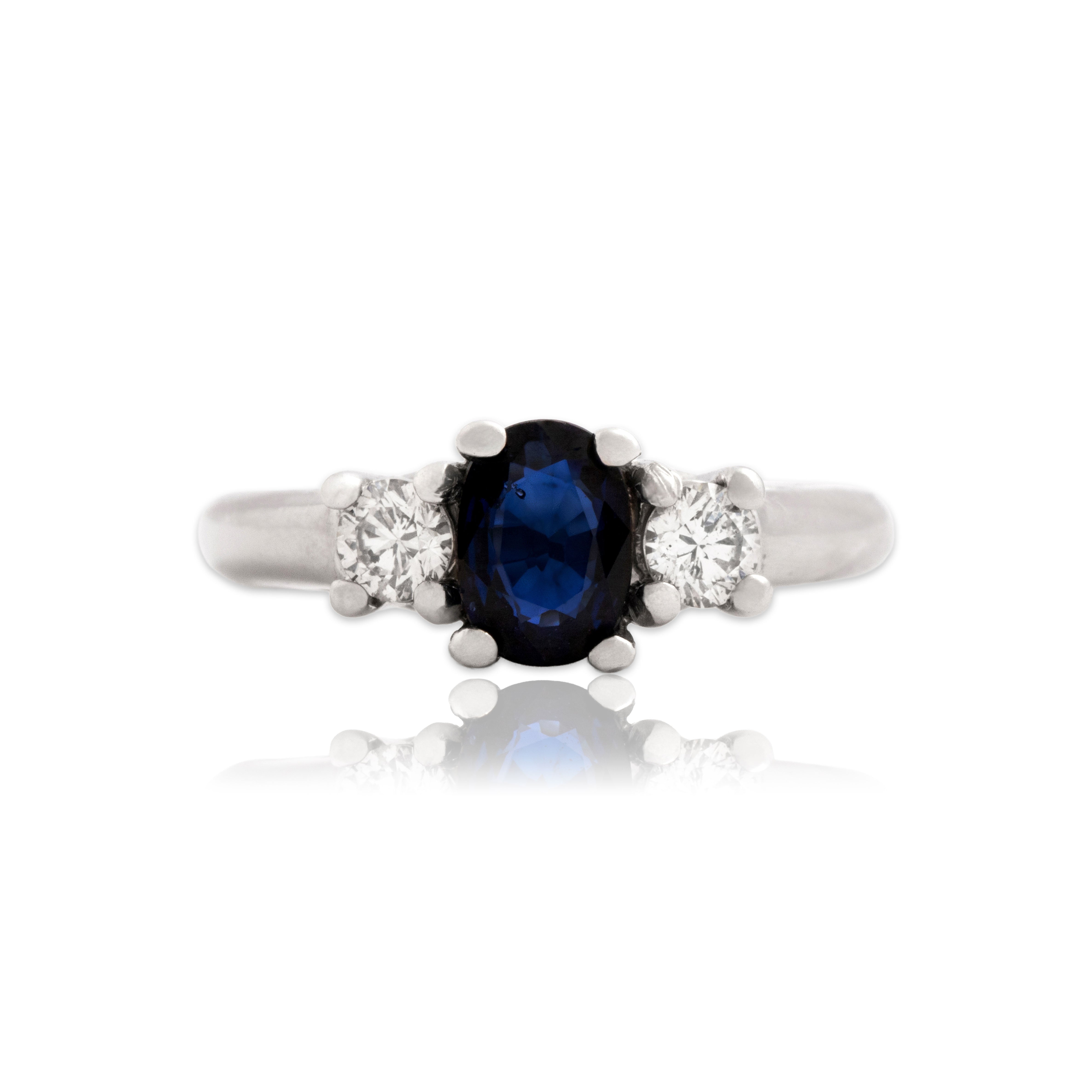 Vintage 14k White Gold .72ct Blue Sapphire Diamond Cathedral Trio Ring 6.00