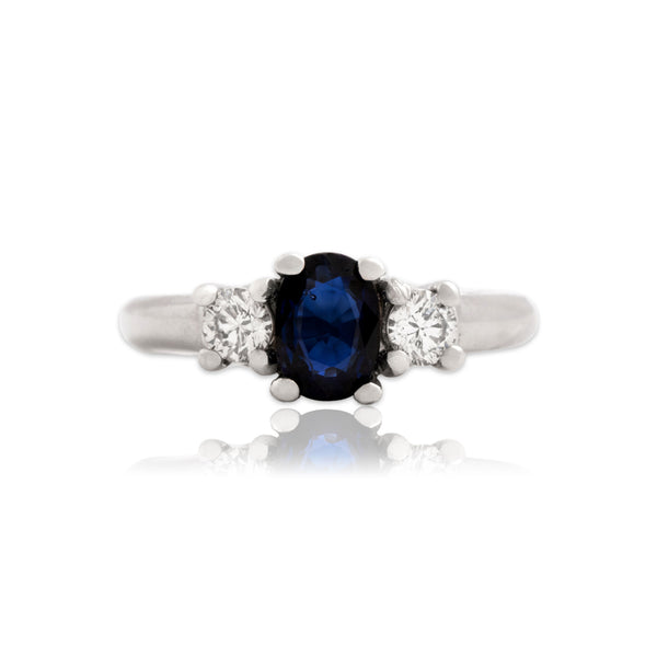 Vintage 14k White Gold .72ct Blue Sapphire Diamond Cathedral Trio Ring 6.00