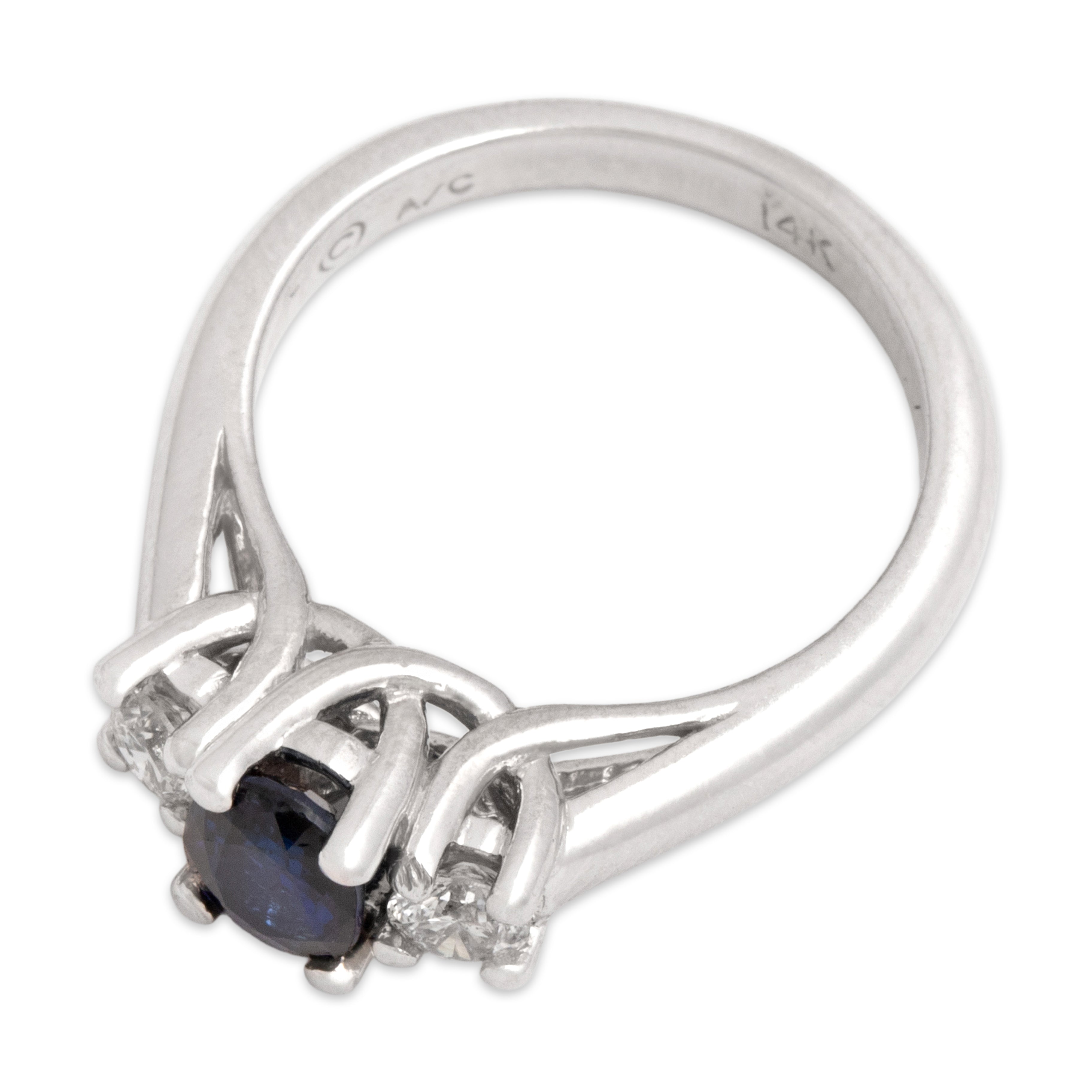Vintage 14k White Gold .72ct Blue Sapphire Diamond Gleaming Cathedral Trio Ring  - Overall view