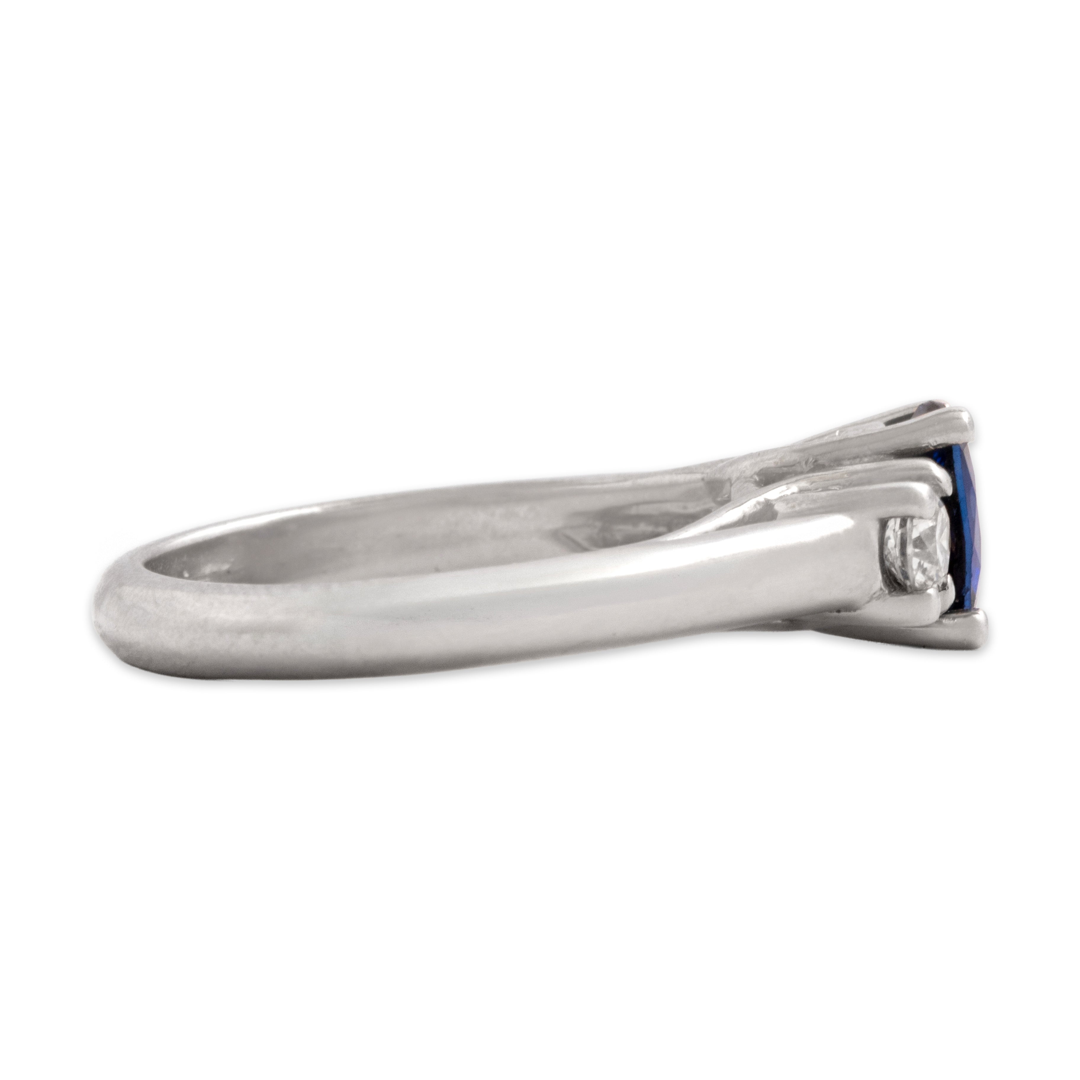 Vintage 14k White Gold .72ct Blue Sapphire Diamond Gleaming Cathedral Trio Ring  - Side view