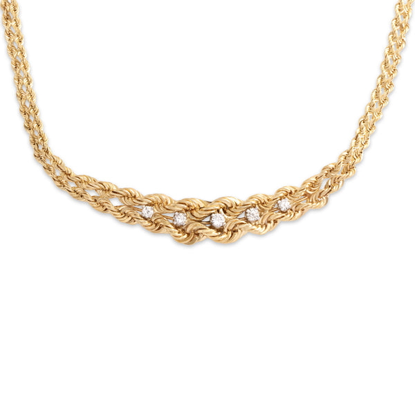 Vintage 14k Yellow Gold Diamond Spectacular Woven Rope Necklace 16