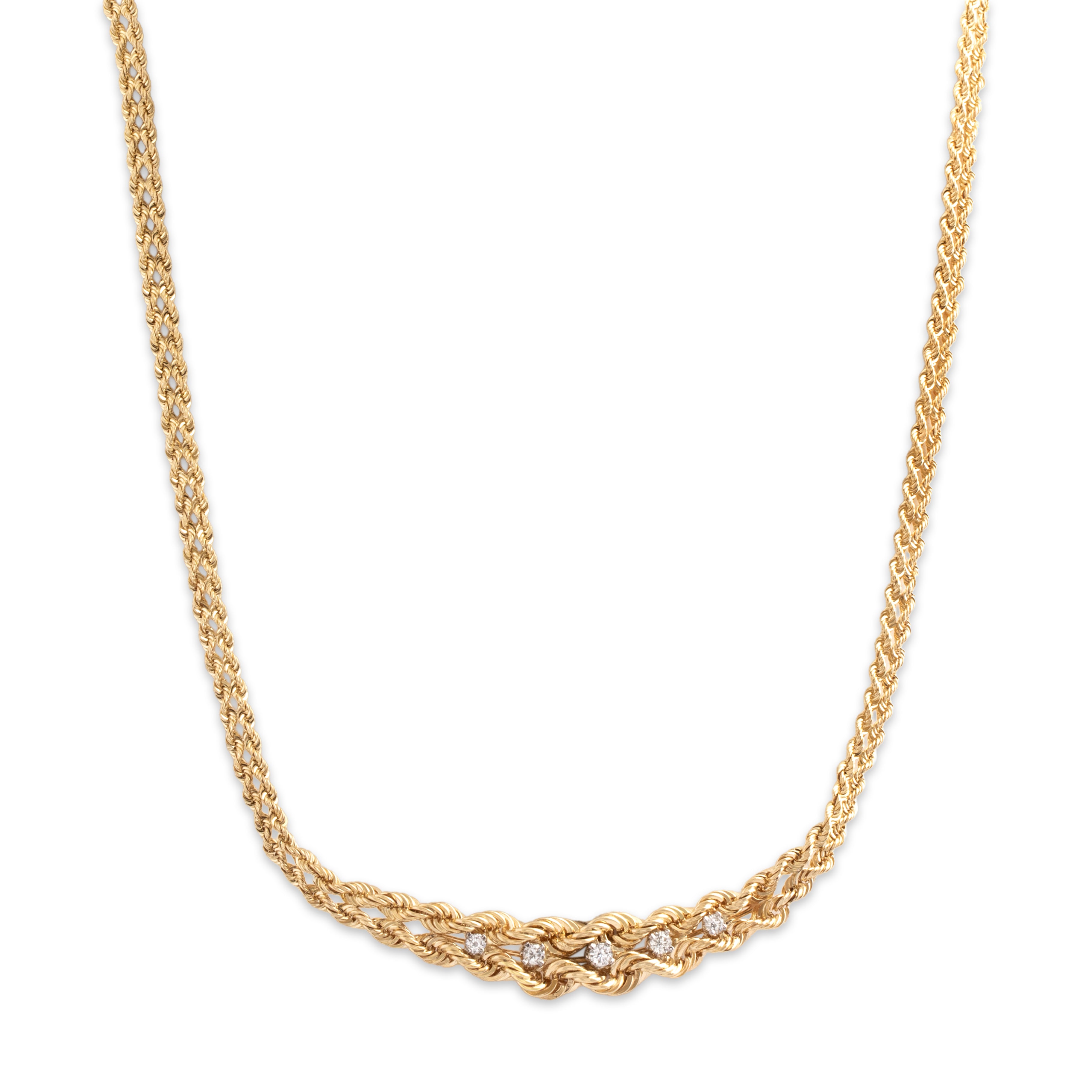 Vintage 14k Yellow Gold Diamond Spectacular Woven Rope Necklace - Close-up view