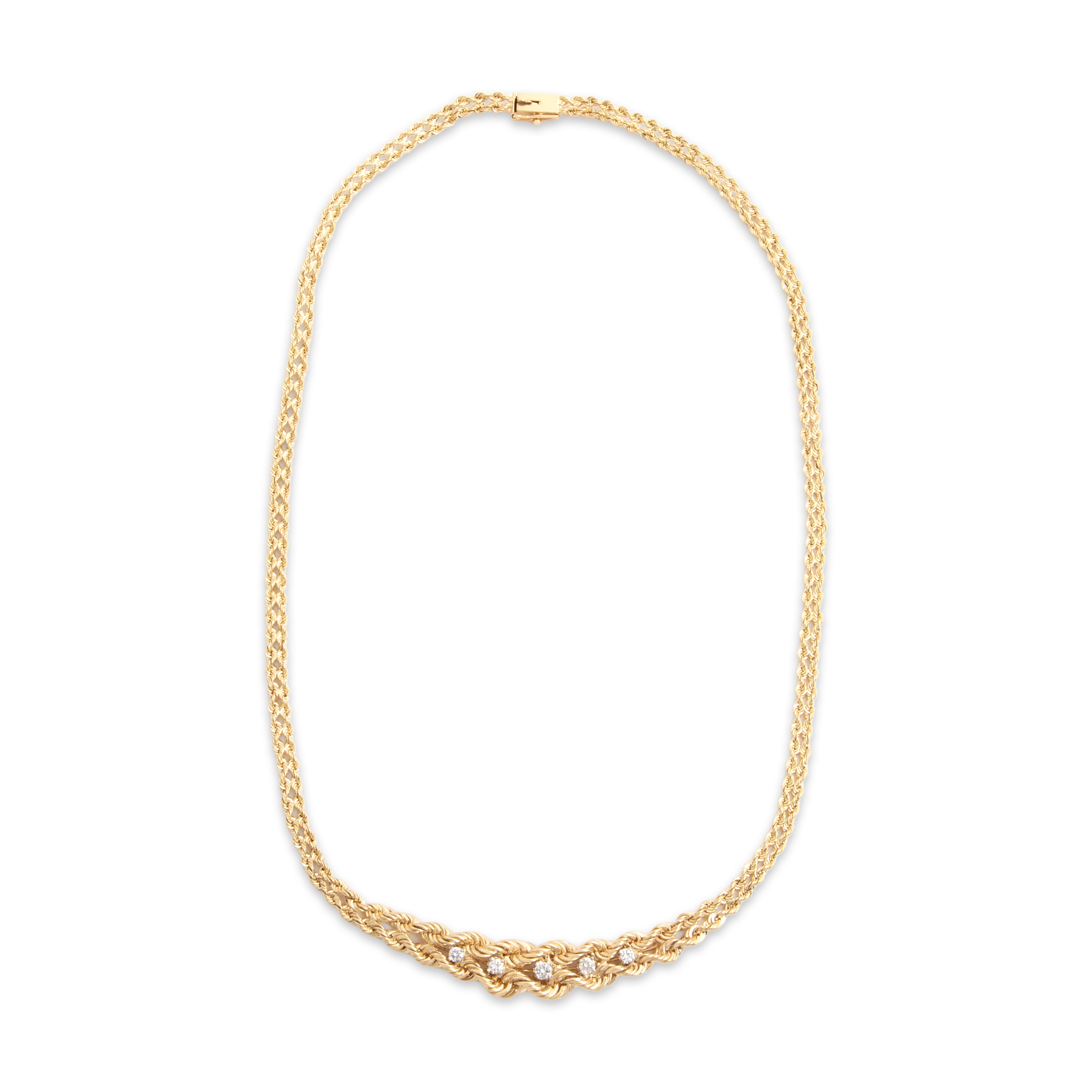 Vintage 14k Yellow Gold Diamond Spectacular Woven Rope Necklace - Overall view