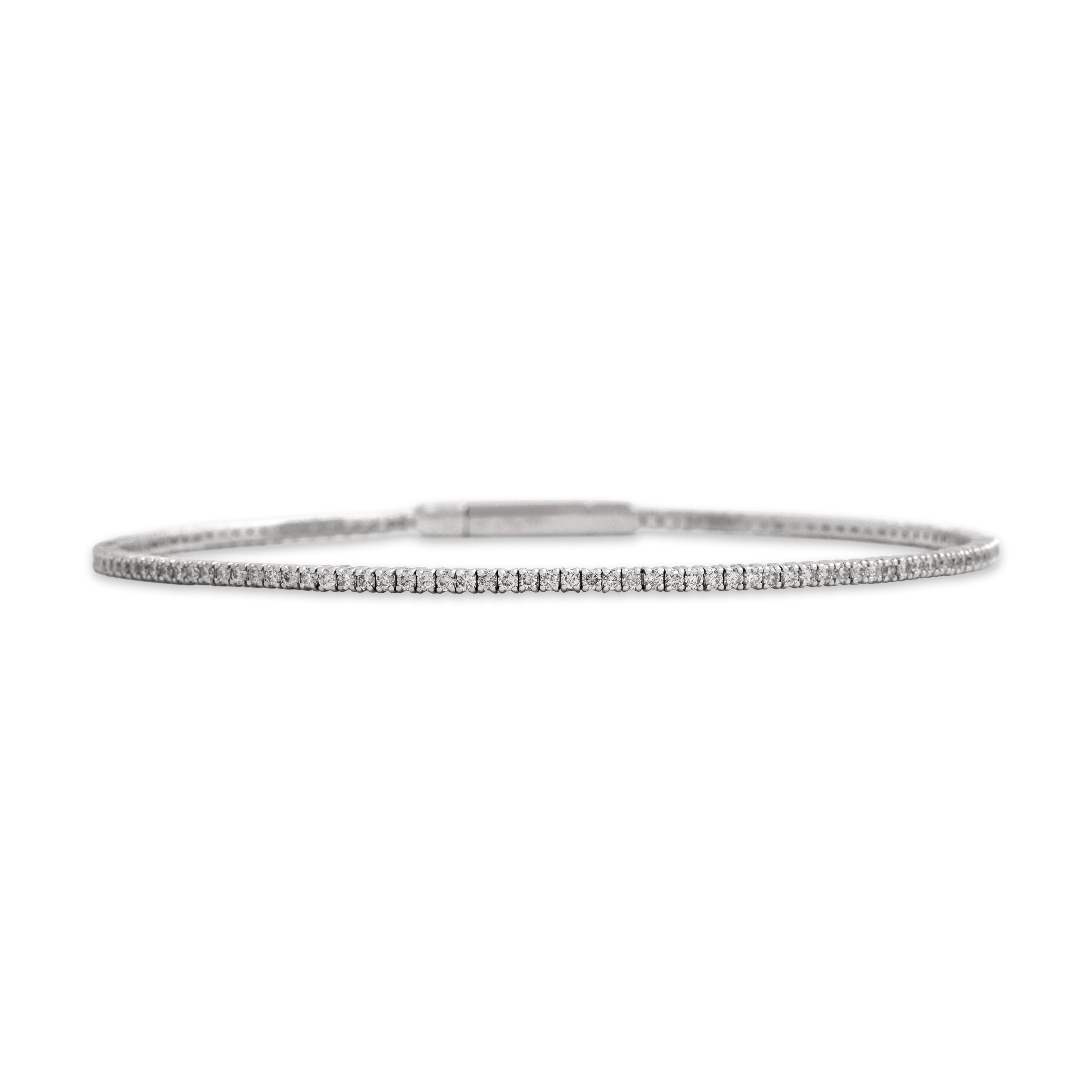 Estate 14k White Gold [Custom Carat] Chic Flexible Tennis Bangle Bracelet - Close-up view
