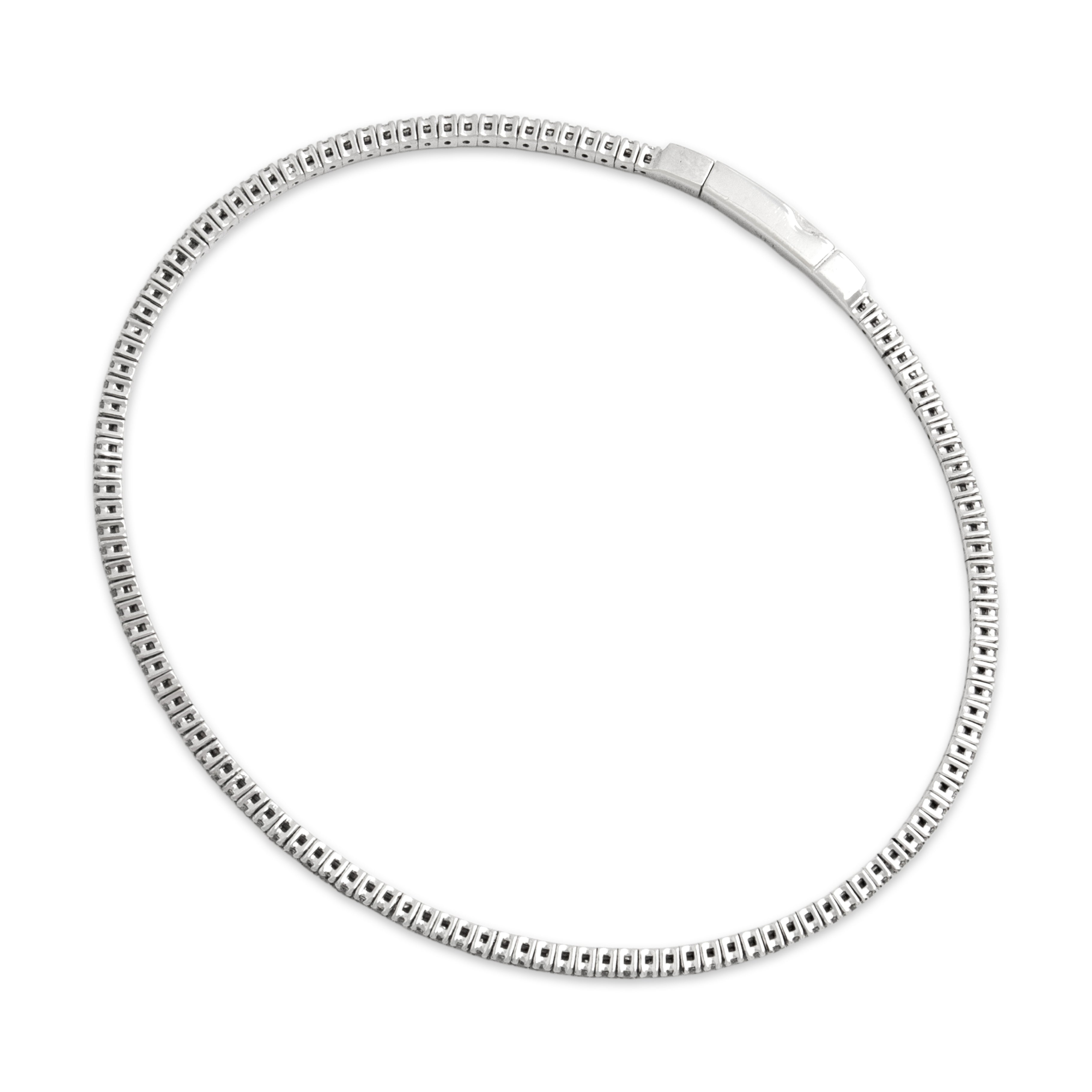 Estate 14k White Gold [Custom Carat] Chic Flexible Tennis Bangle Bracelet - detail view #2