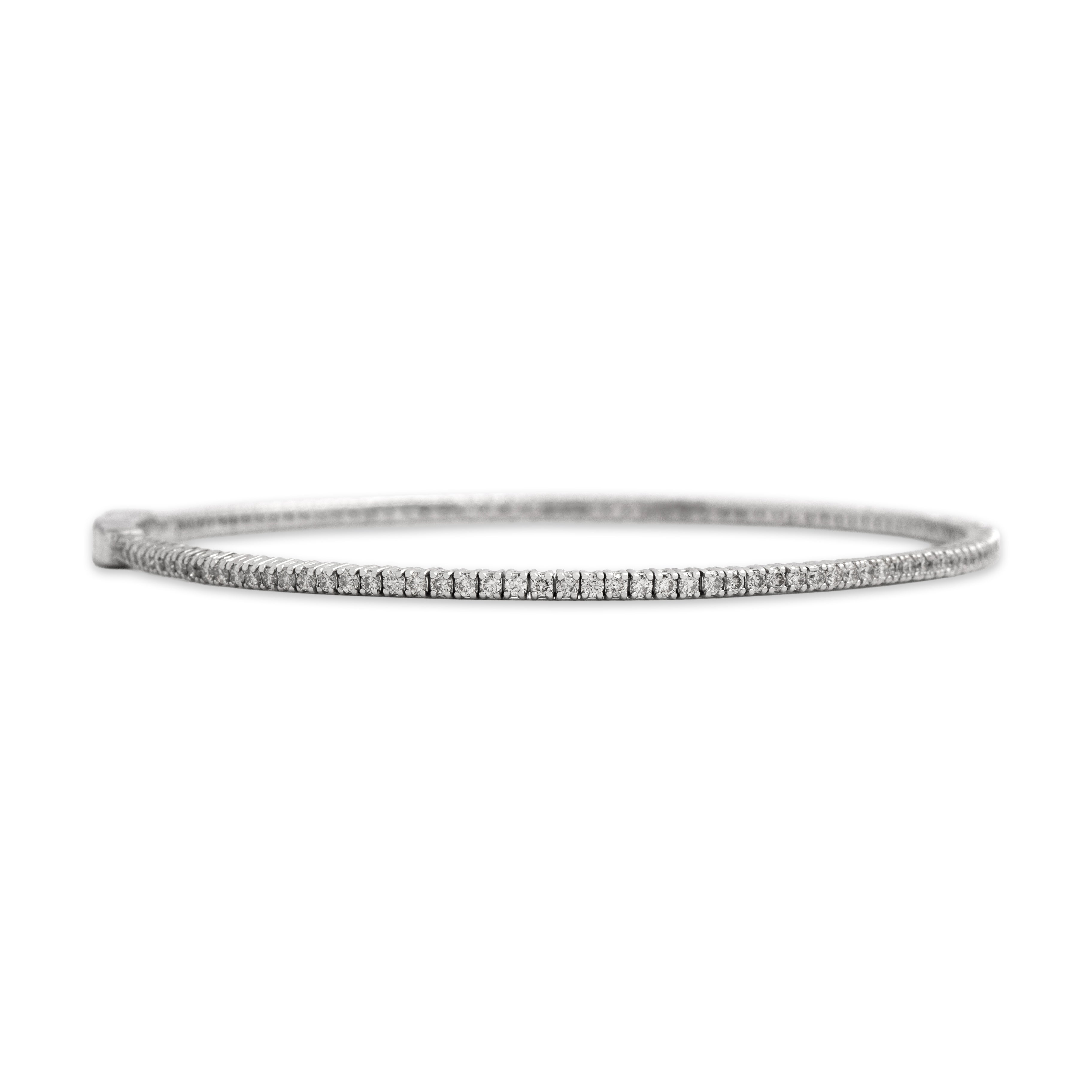 Estate 14k White Gold [Custom Carat] Chic Flexible Tennis Bangle Bracelet - Side view