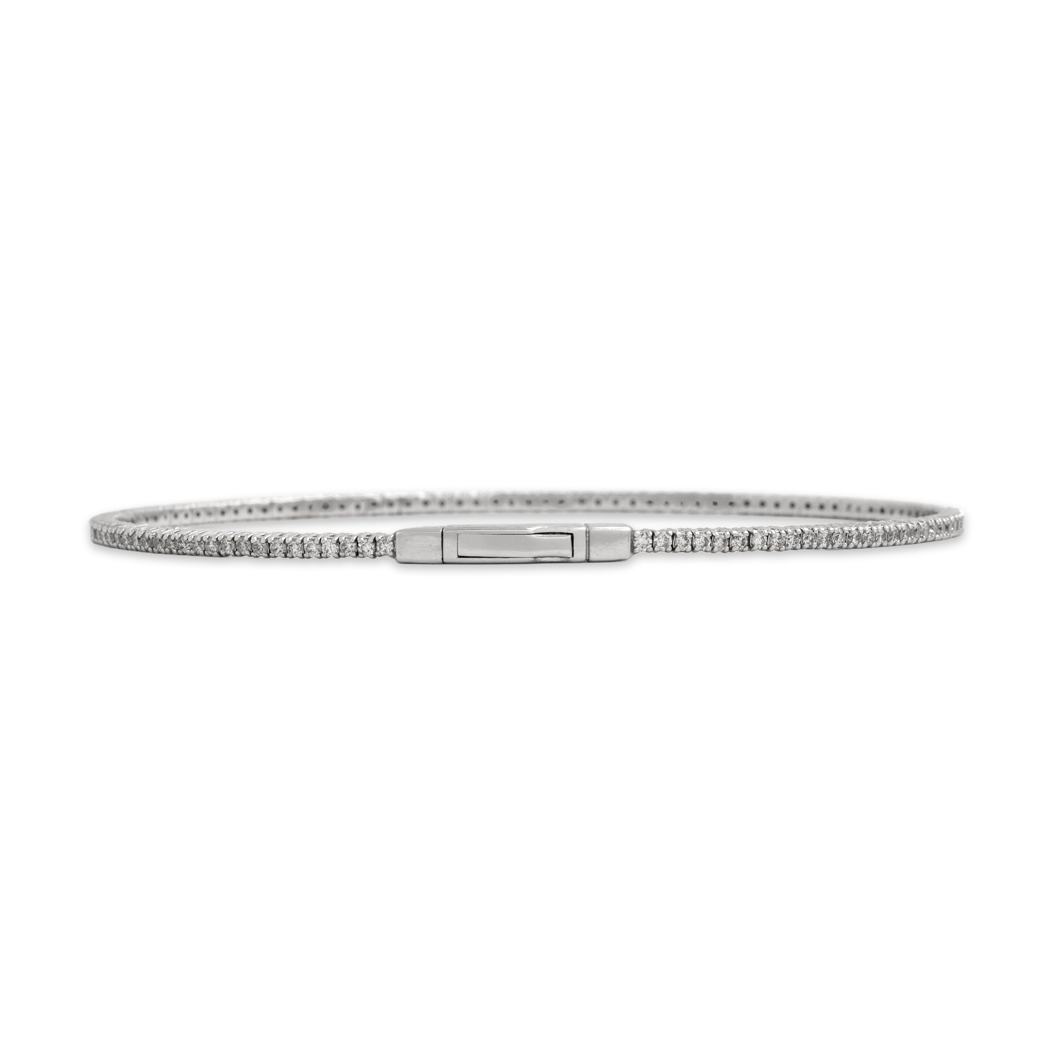 Estate 14k White Gold [Custom Carat] Chic Flexible Tennis Bangle Bracelet - Back view