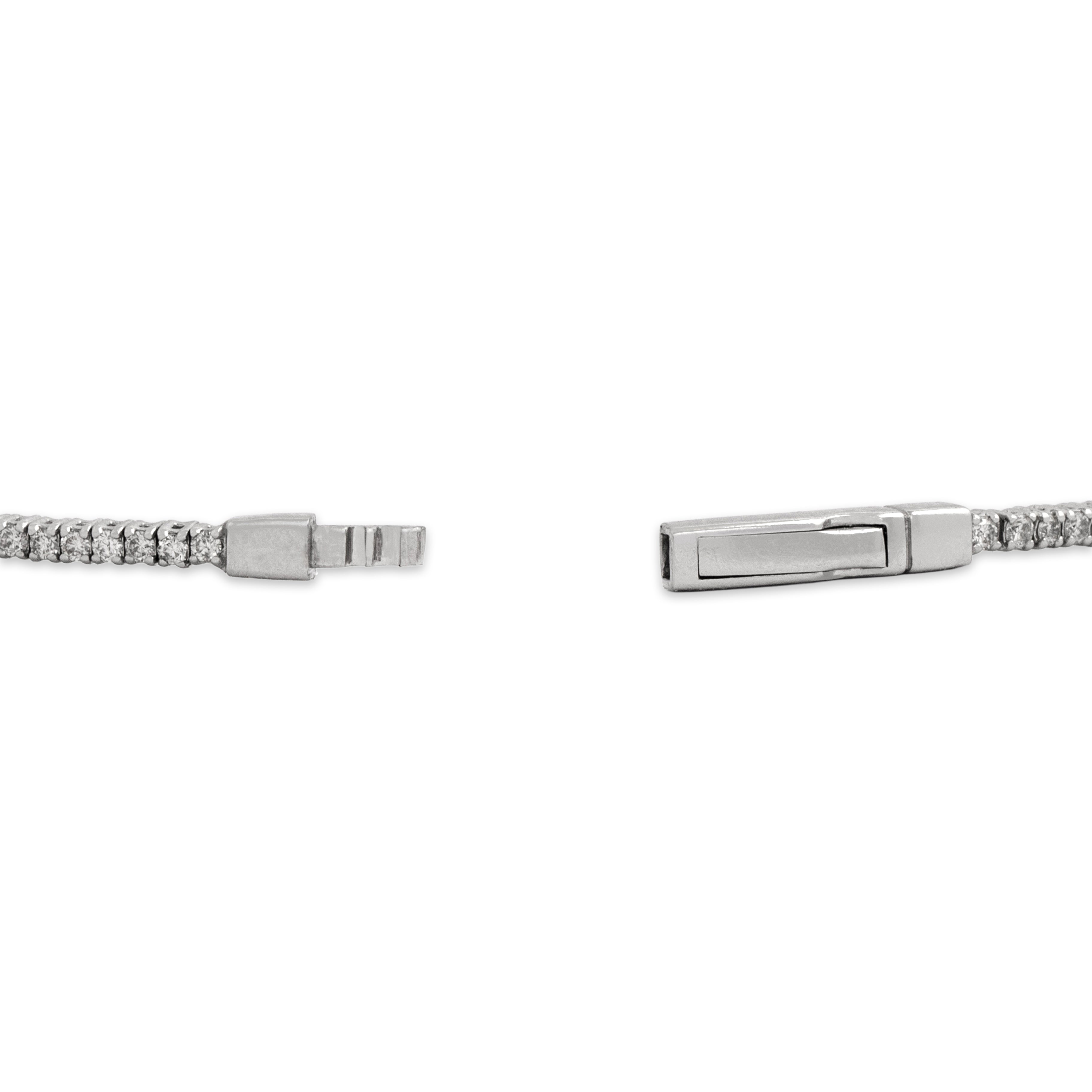 Estate 14k White Gold [Custom Carat] Chic Flexible Tennis Bangle Bracelet - clasp view