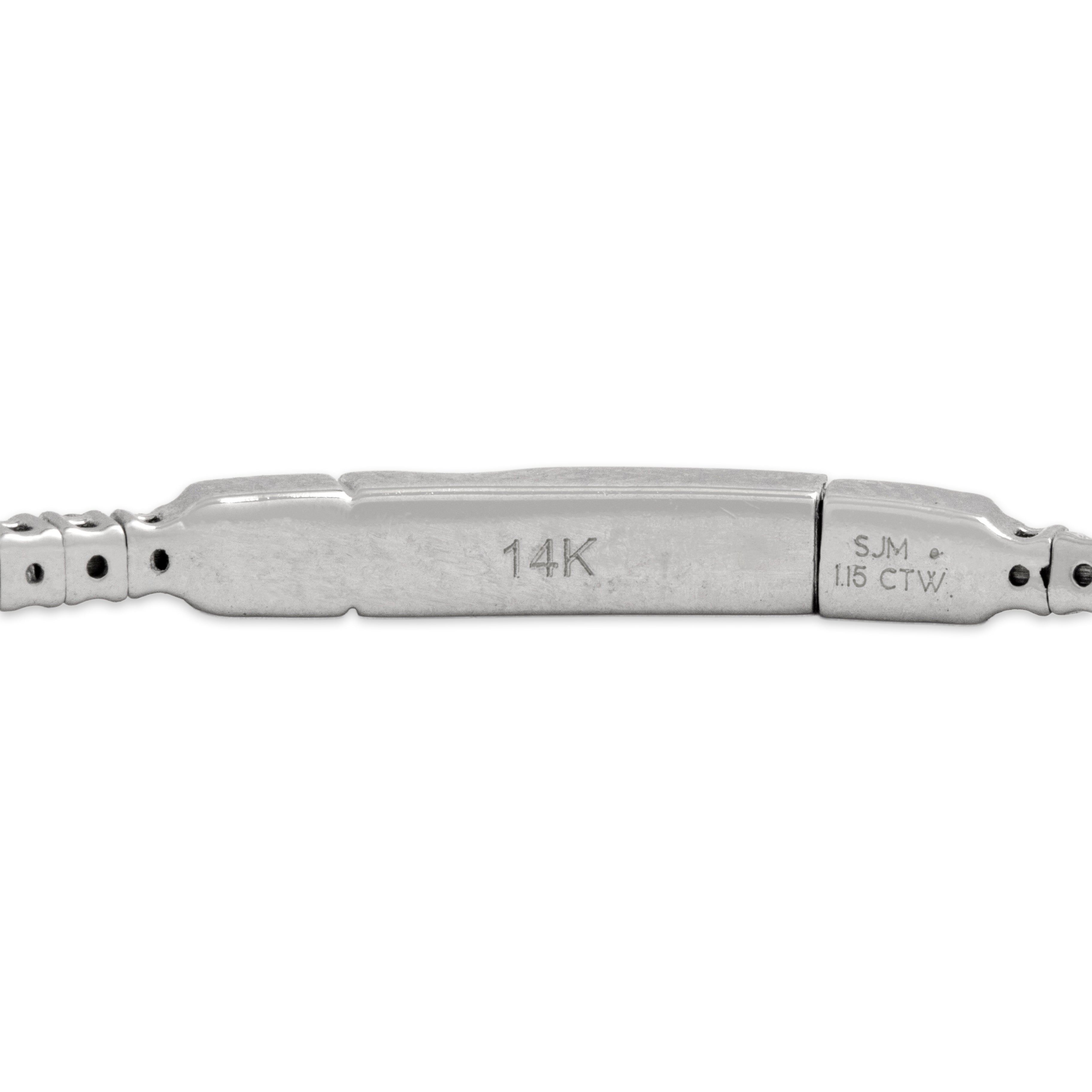 Estate 14k White Gold [Custom Carat] Chic Flexible Tennis Bangle Bracelet - Hallmark view