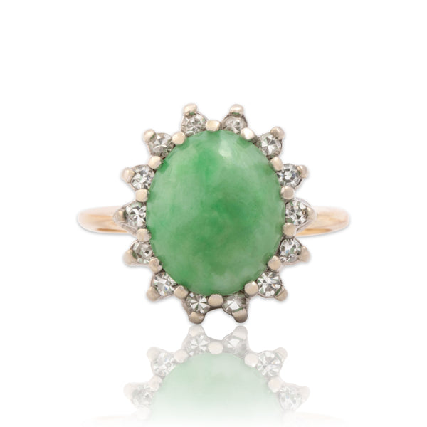 Vintage 14k Yellow & White Gold 4.01ct Jade Diamond Chic Stately Halo Ring 6.25