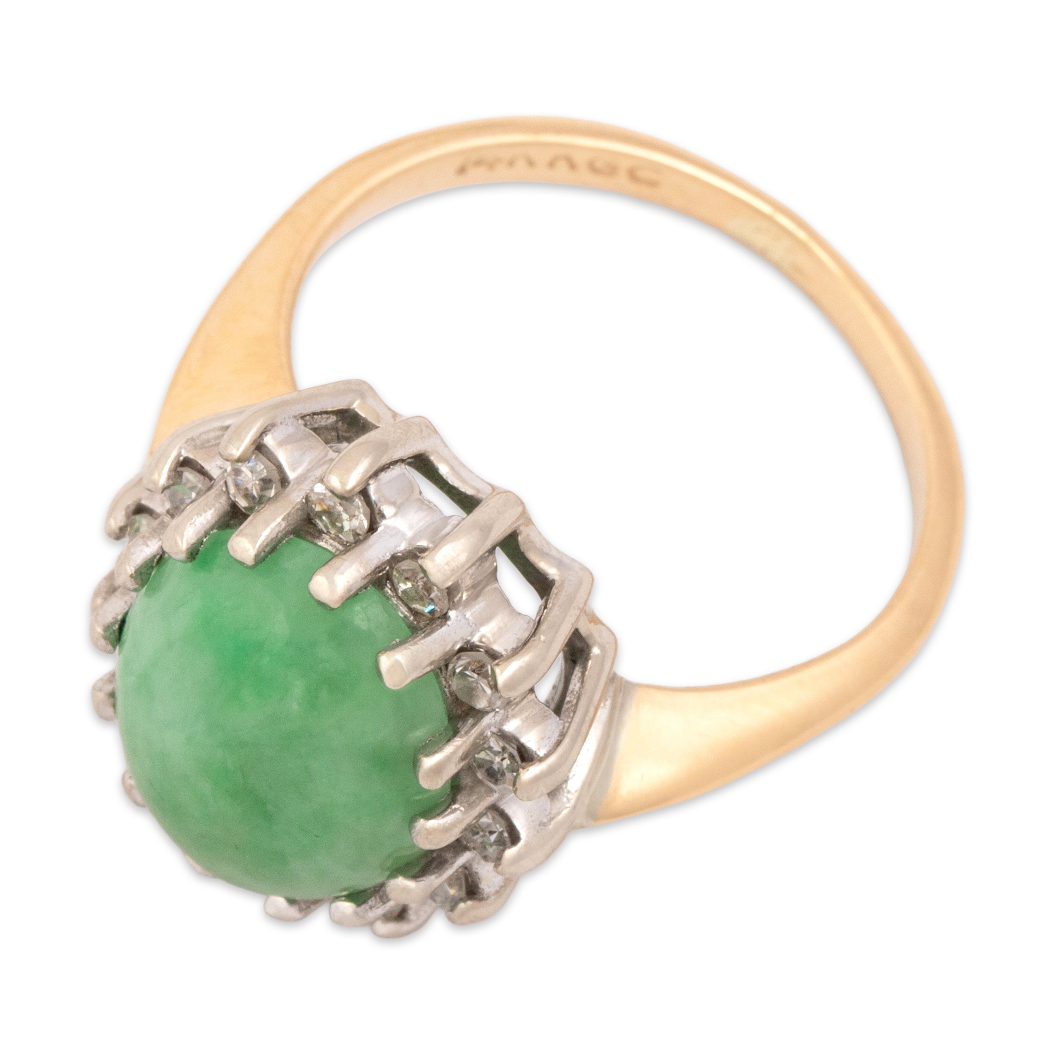 Vintage 14k Yellow & White Gold 4.01ct Jade Diamond Chic Stately Halo Ring - Overall view