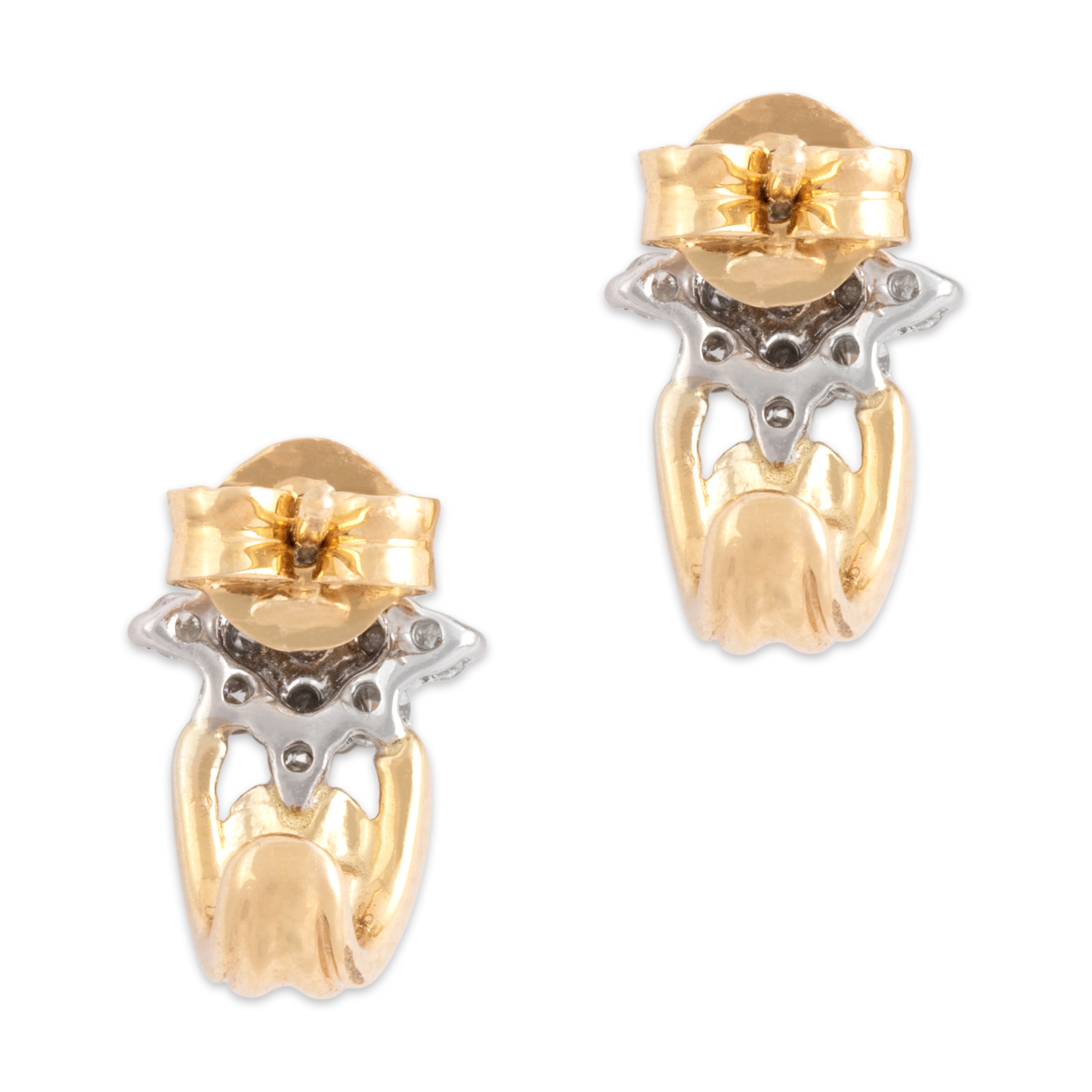 Vintage 14k Yellow Gold Diamond Shooting Star Partial Huggie Earrings - Back view