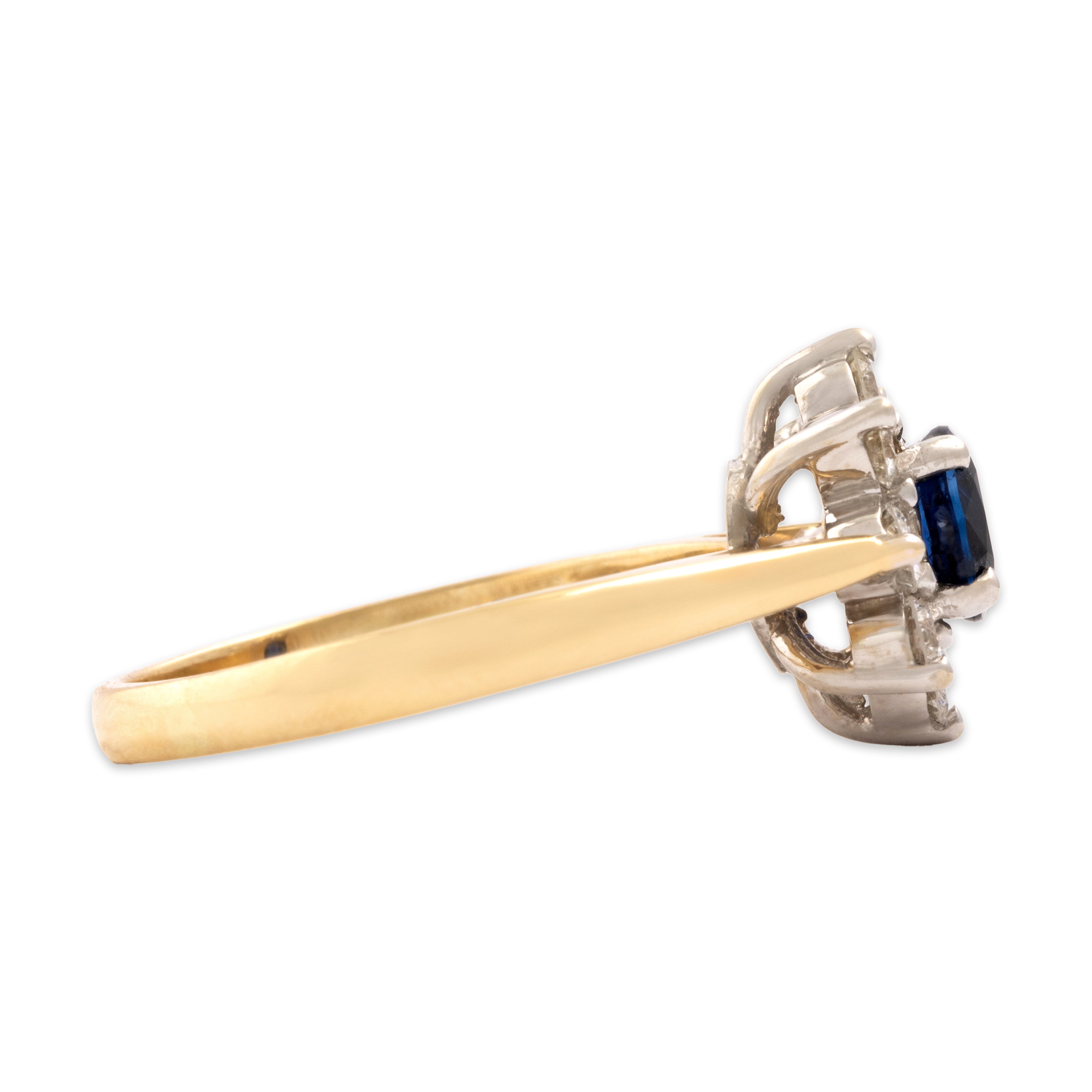 Vintage 14k Yellow Gold .92ct Blue Sapphire .68cttw Diamond Spectacular Sparkling Halo Ring - Side view