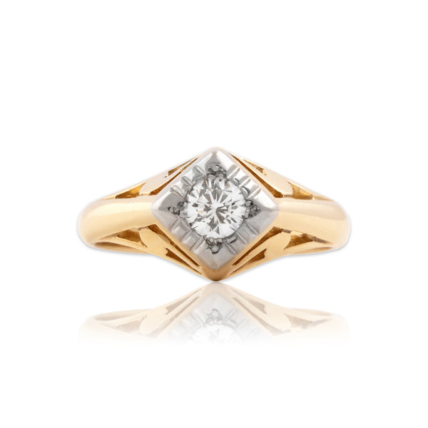 Vintage 14k Yellow Gold & Platinum .25ct Diamond Kite-Set Solitaire Ring 5.25