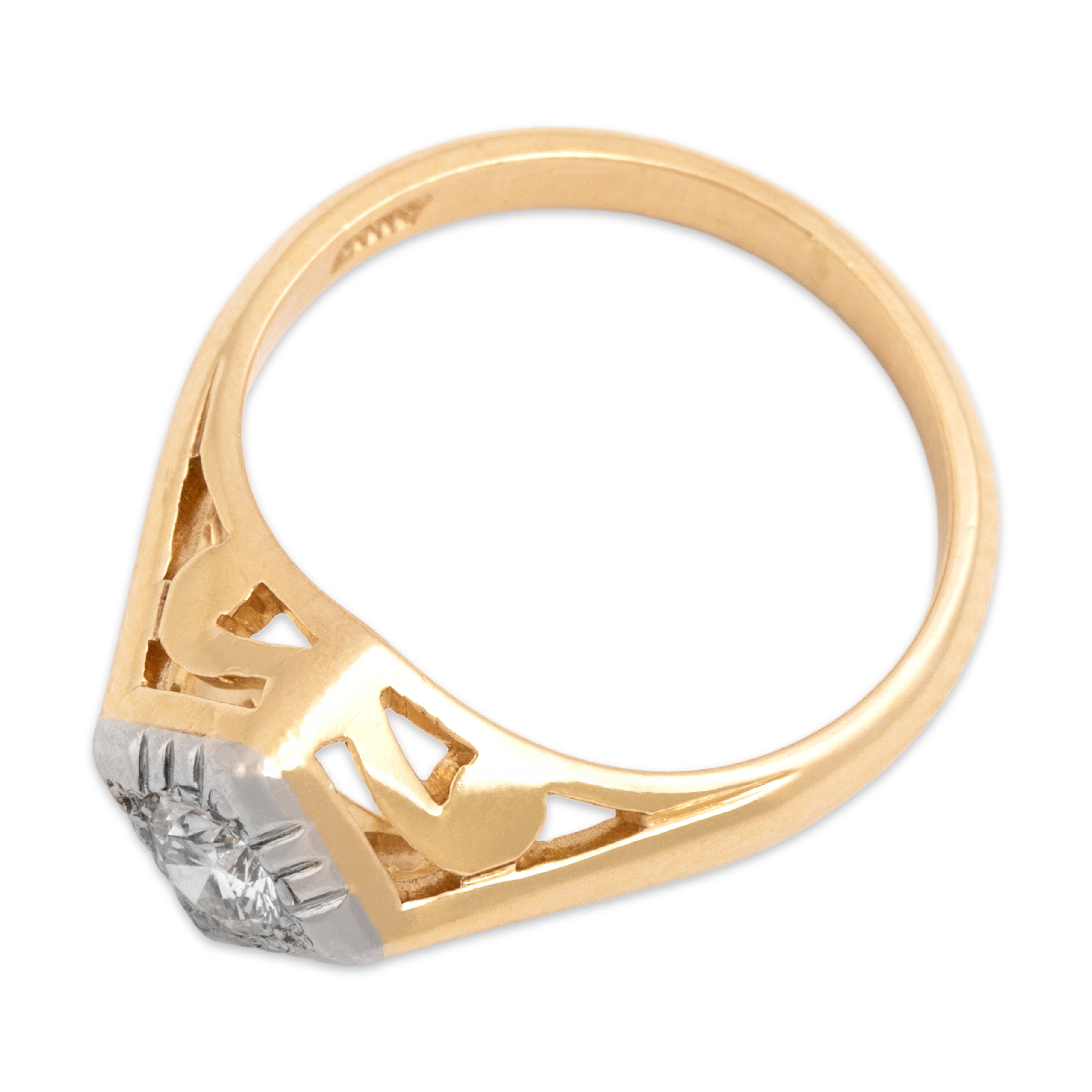 Vintage 14k Yellow Gold & Platinum Diamond Striking Kite-Set Solitaire Ring - Overall view