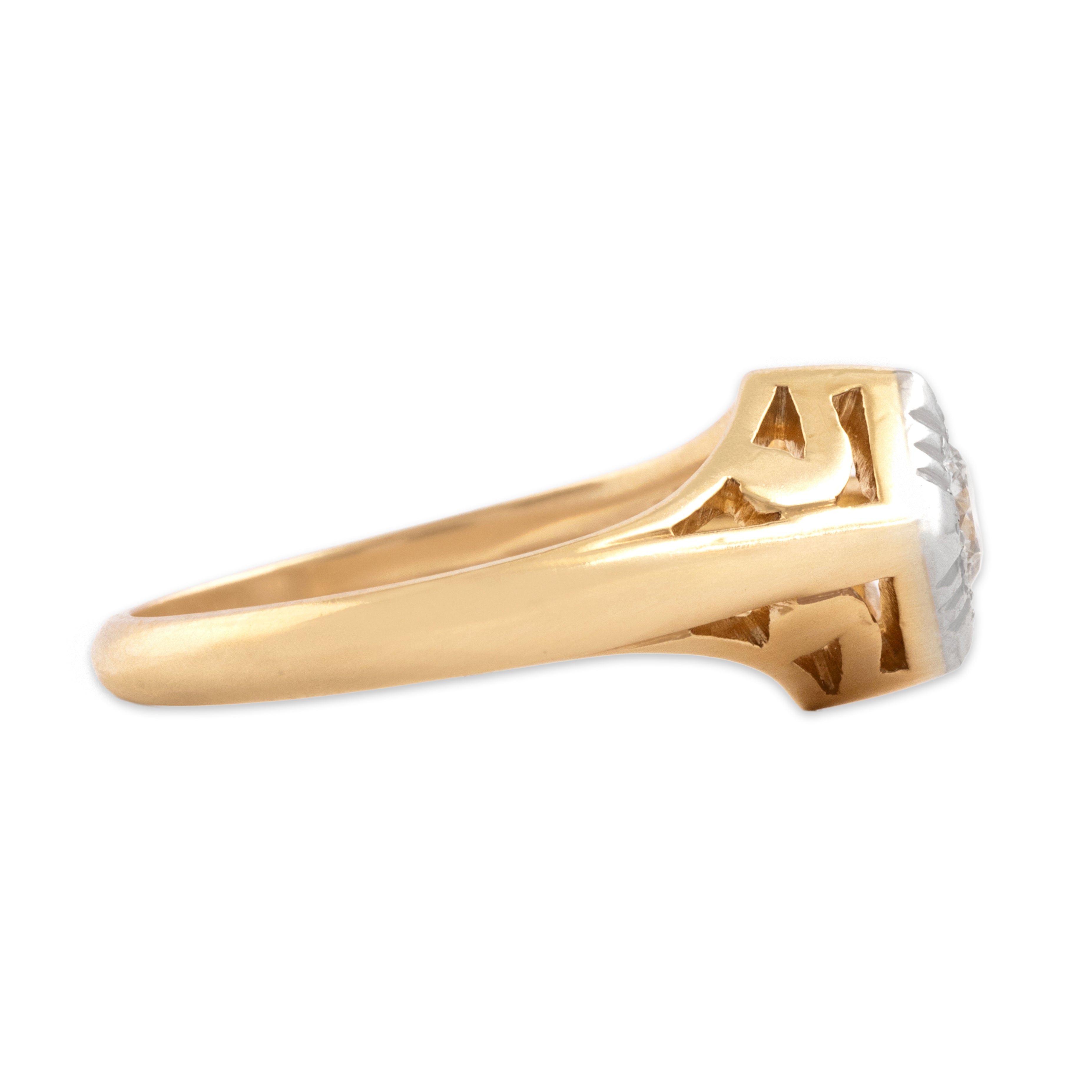 Vintage 14k Yellow Gold & Platinum Diamond Striking Kite-Set Solitaire Ring - Side view