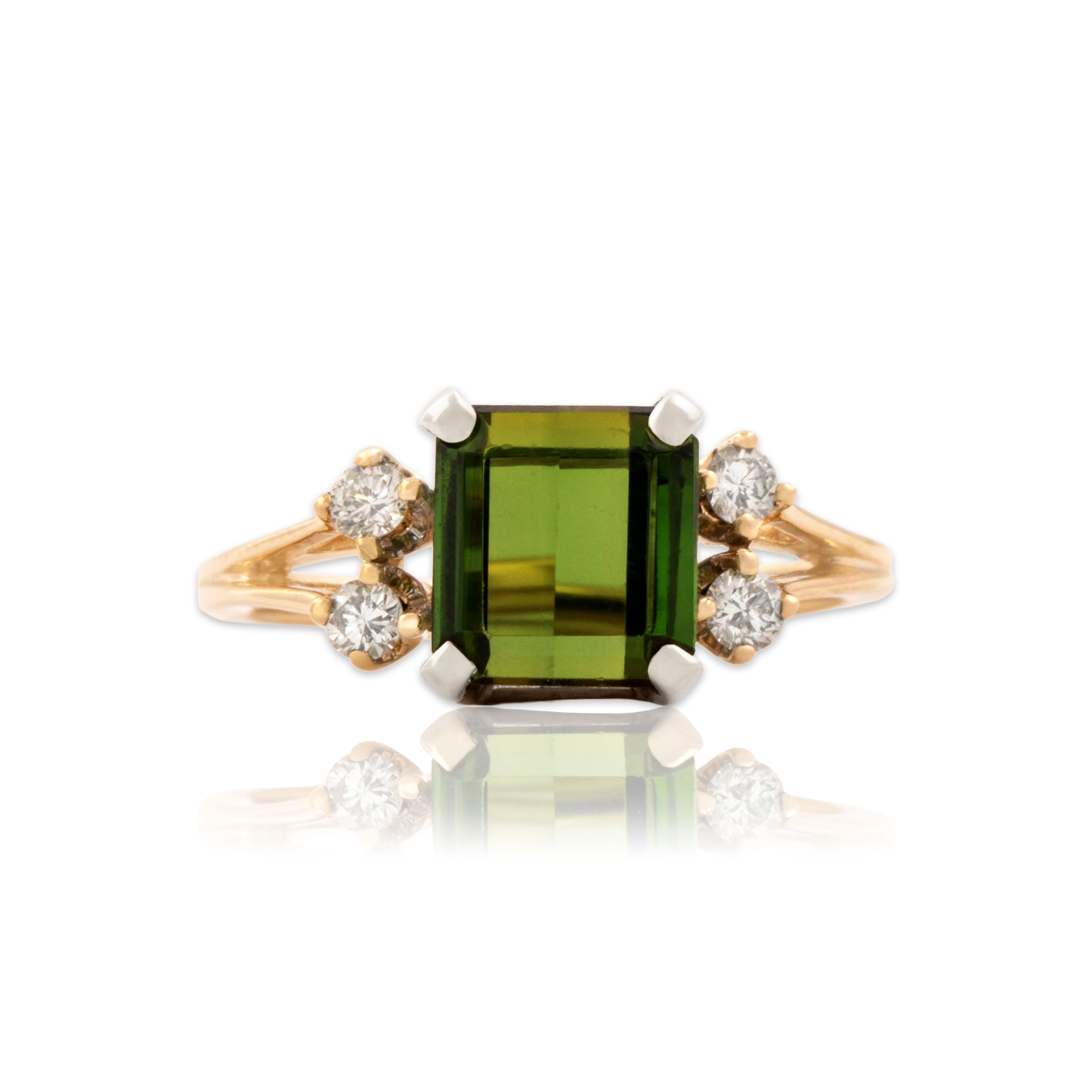 Vintage 14k Yellow & White Gold 2.06ct Green Tourmaline Diamond Ring 6.00