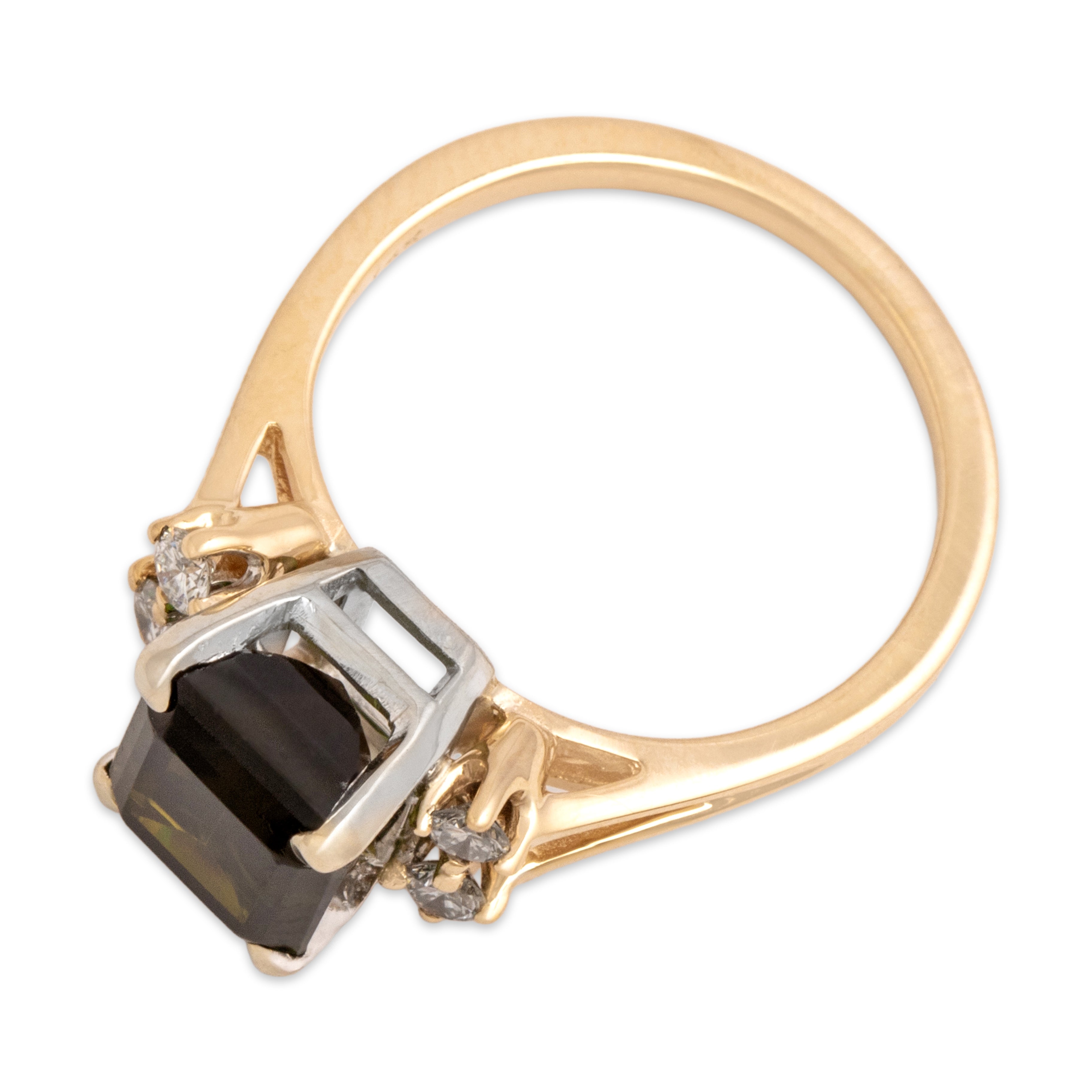 Vintage 14k Yellow & White Gold 2.06ct Green Tourmaline Diamond Flashing Forest Split-Shoulder Cluster Ring - Overall view