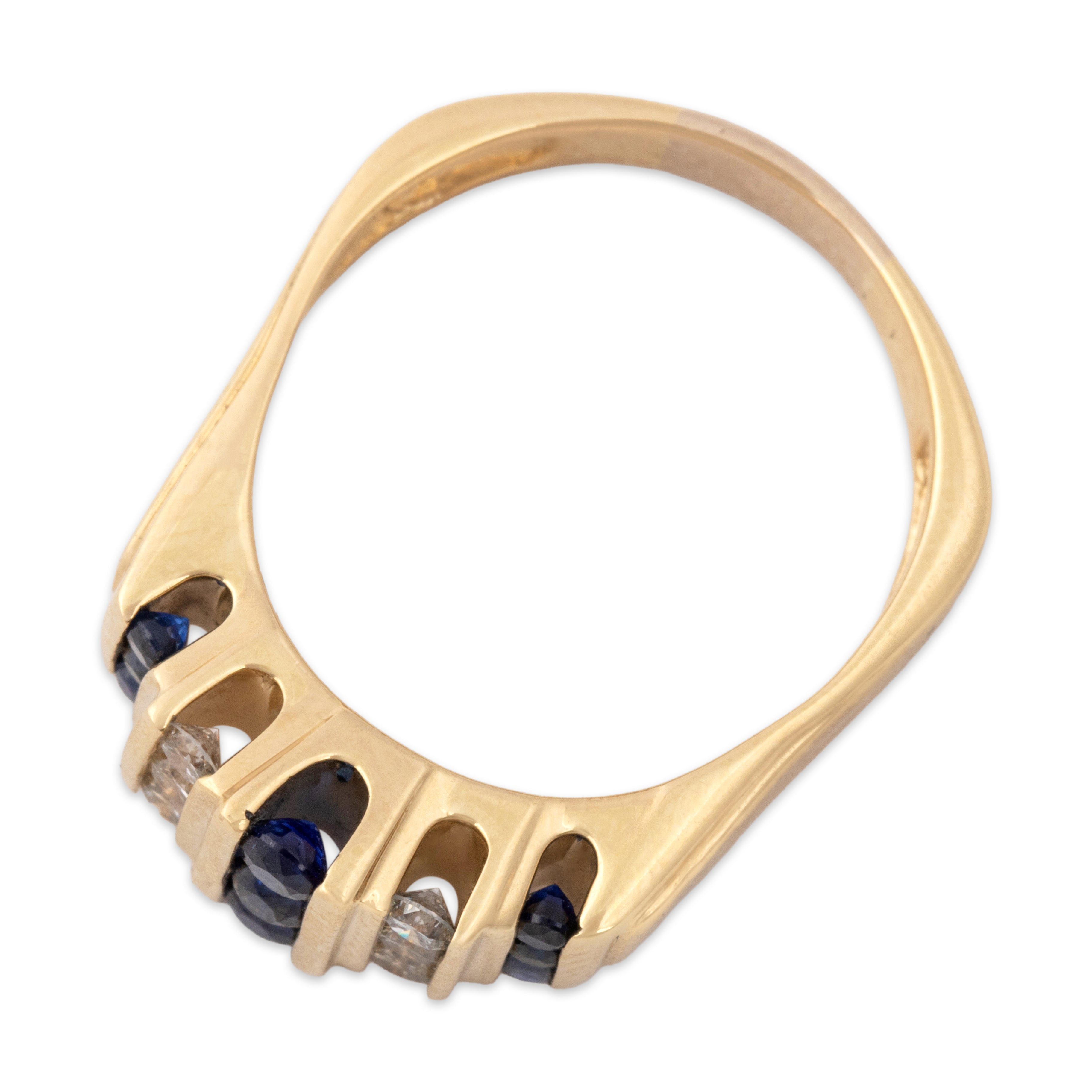 Vintage 14k Yellow Gold .56cttw Blue Sapphire Diamond Geometric Channel Ring - Overall view